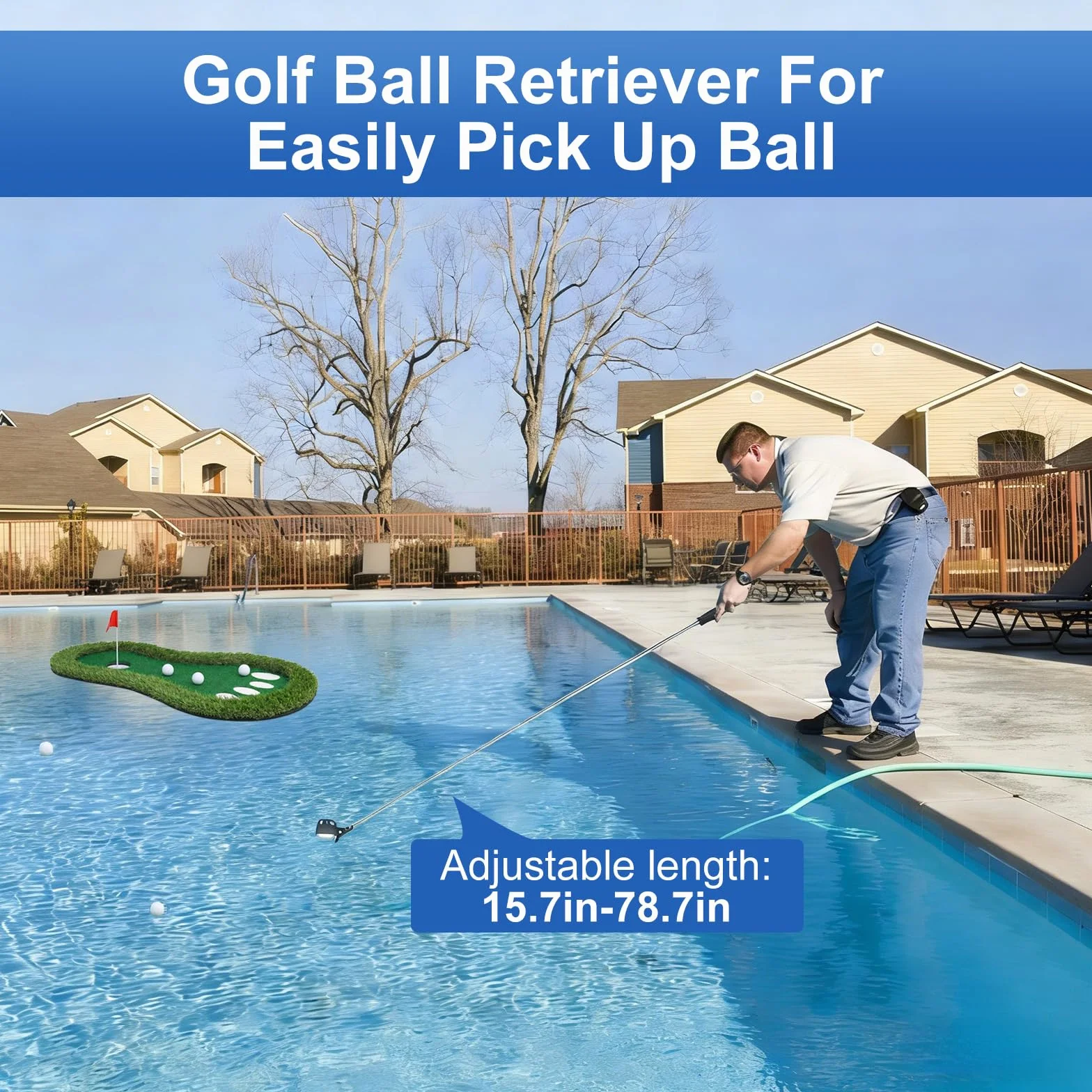 Juego de golf flotante verde para piscina, tapete verde flotante con recuperador de bolas para piscina/lago, juego de golf flotante para golfistas