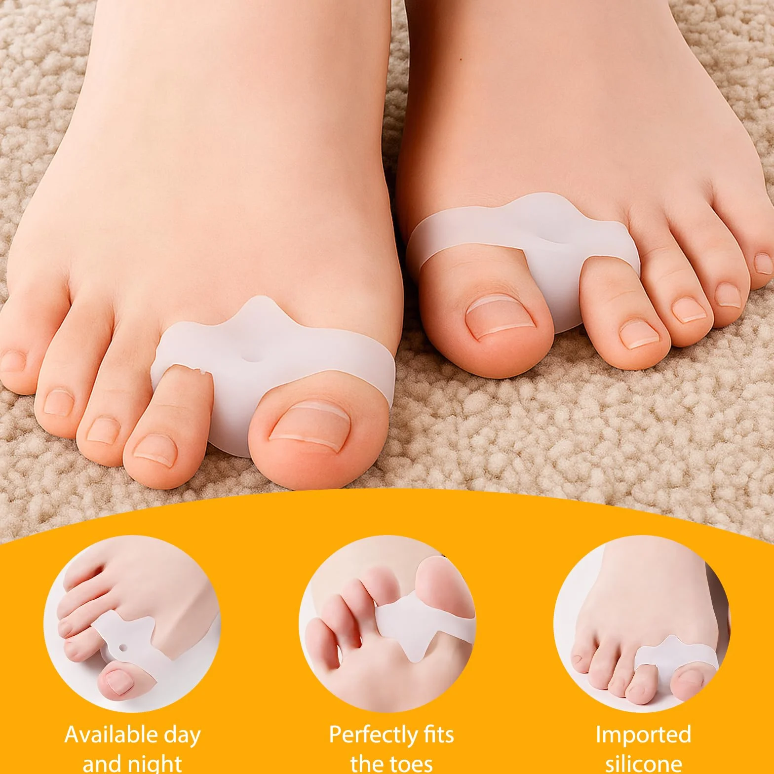 Separador Dedos Pie Hallux Valgus Juanetes Flexibles Alineación Dedo Pack 12 Blanco