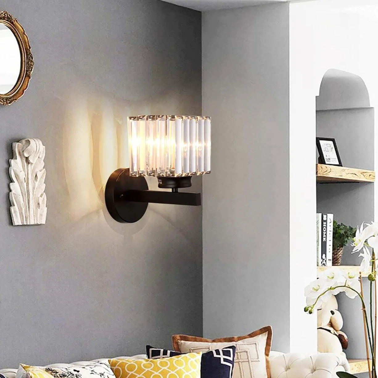 Lámpara de pared retro de cristal negro E27 para interior, salón, dormitorio