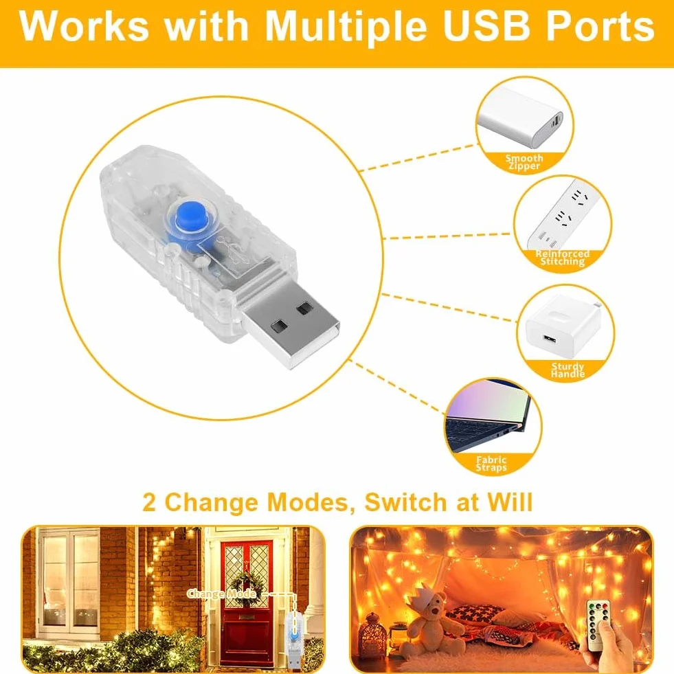Vicloon Cadena de luces LED USB 10 m 100 LED 2 unidades mando a distancia 8 modos temporizador