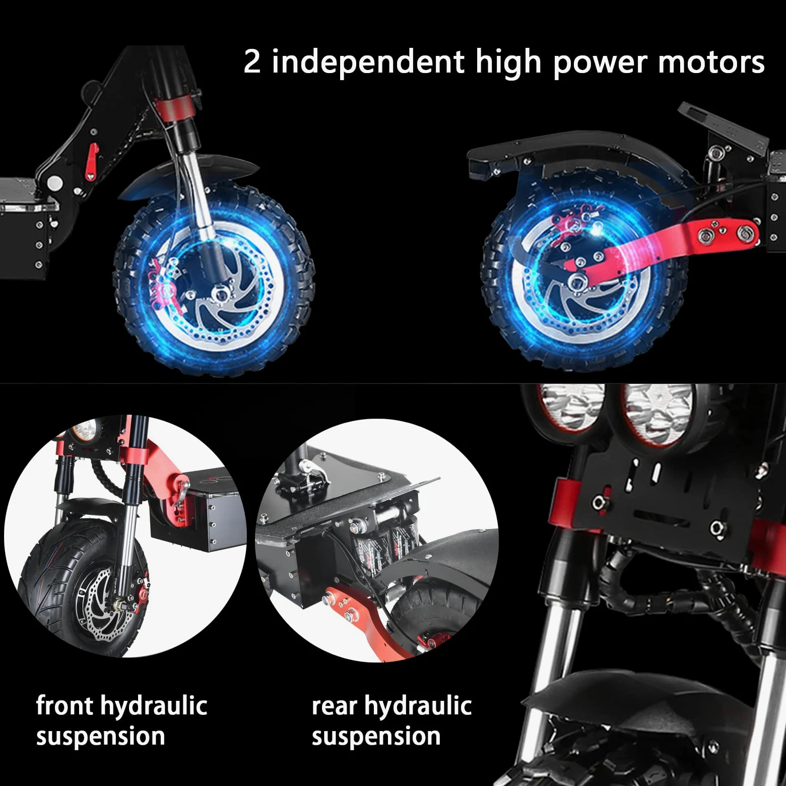 HWWH Patinete Electrico Adultos Potente Todoterreno Dual Motor Alta Gama Scooter Electrico Plegable Carga 200kg 11in Neumáticos de Vacío Todoterreno Batería de Litio de 60V 45Ah