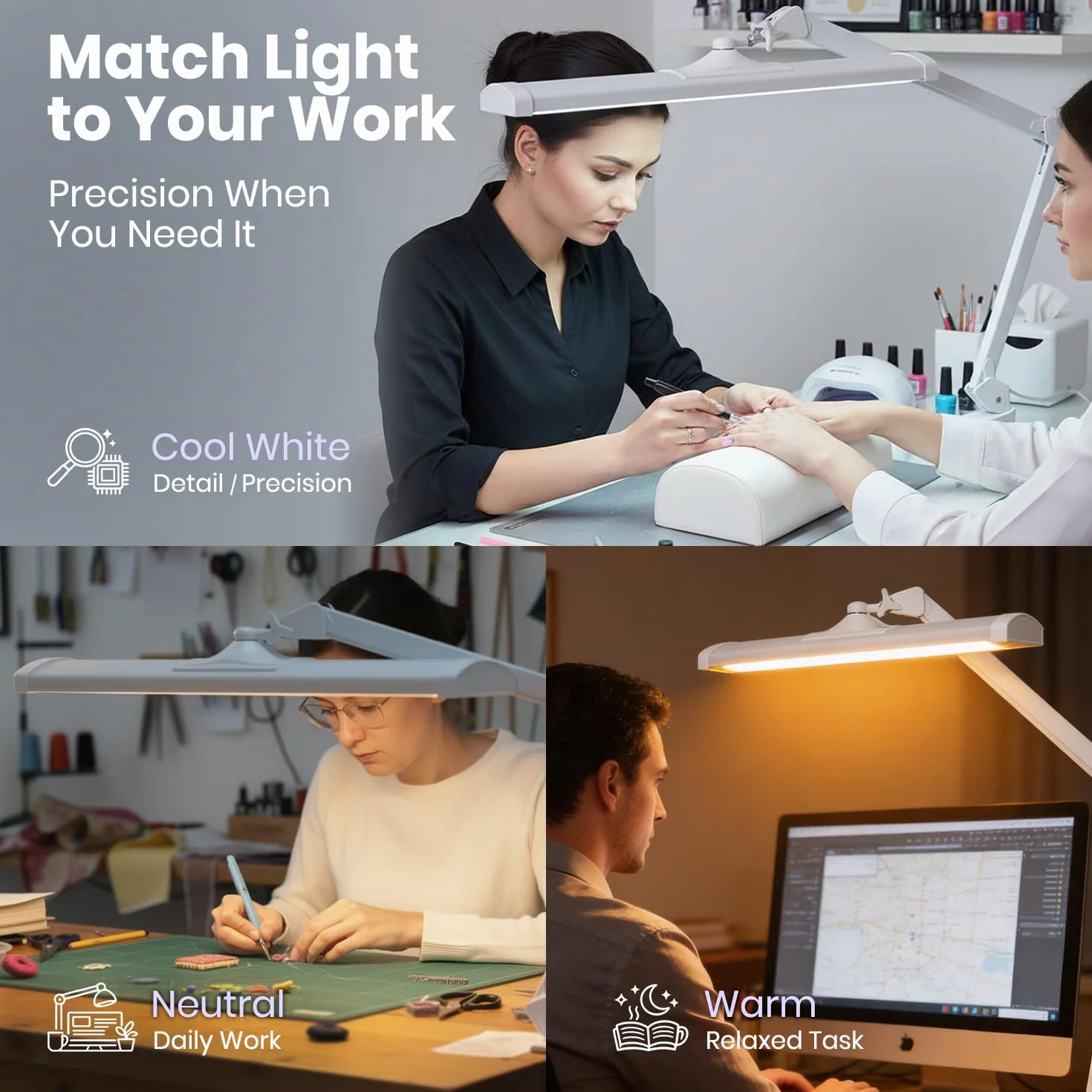 Neatfi Ultra LEDLámpara de Escritorio, regulable, 45W, lámpara de tarea que cuida los ojos para lectura, manualidades (Blanco)