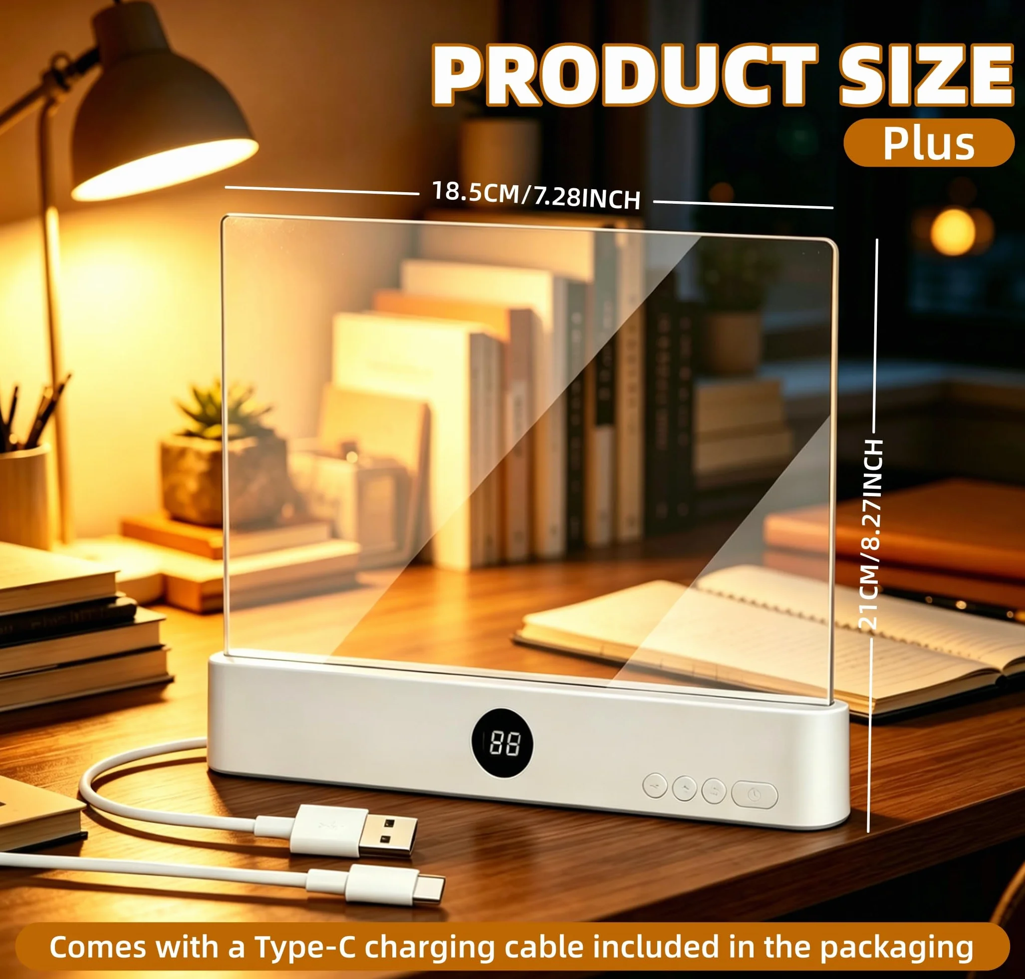 Luz Plana para Libros LED Recargable con Cronómetro y Luces de 3 Colores, Brillo Ajustable