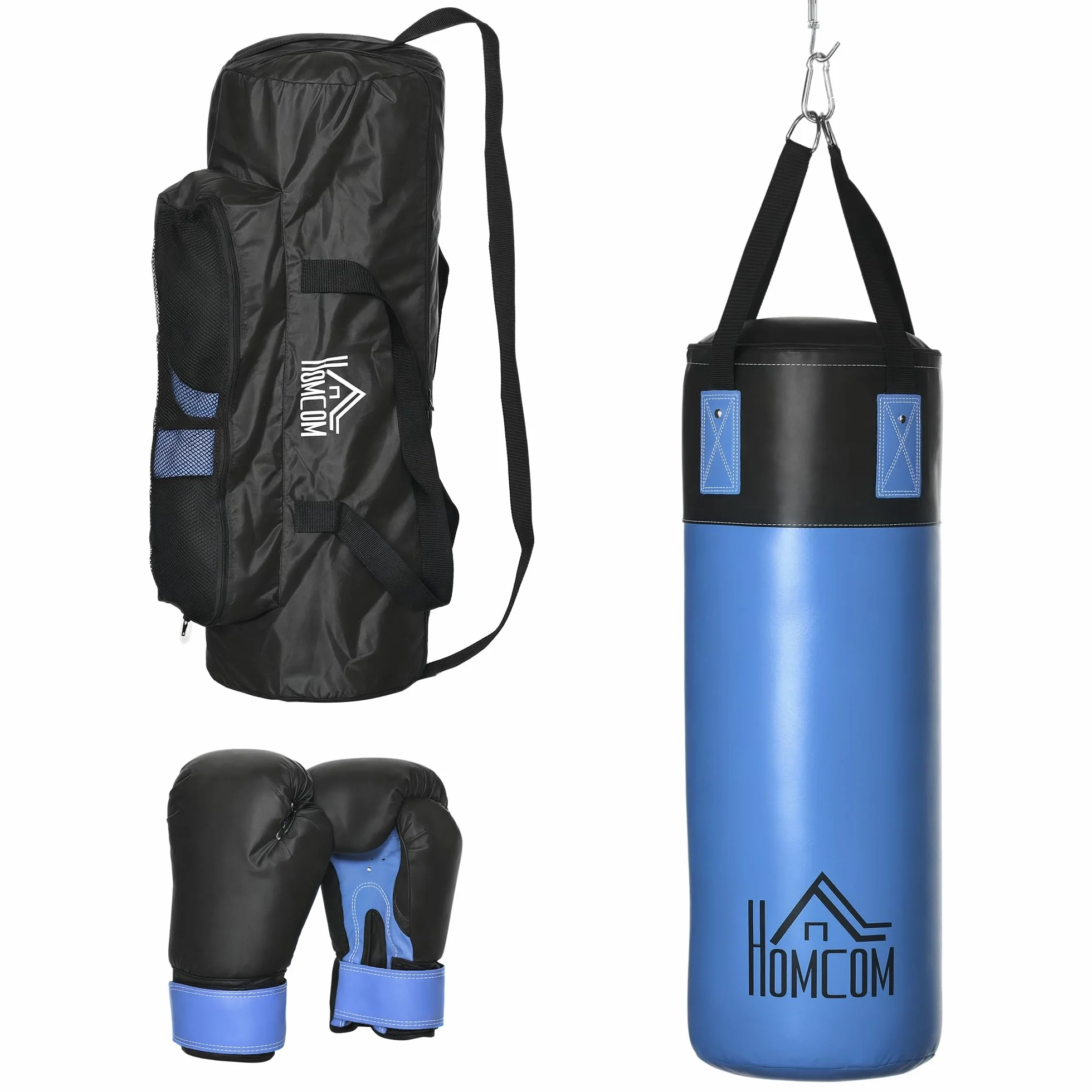 HOMCOM Saco de Boxeo Profesional, Punching Bag 72 cm con Guantes de 8 oz Gancho y Bolsa de Almacenaje, Saco de Arena para MMA, Karate, Taekwondo y Entrenamiento en Gimnasio en Casa