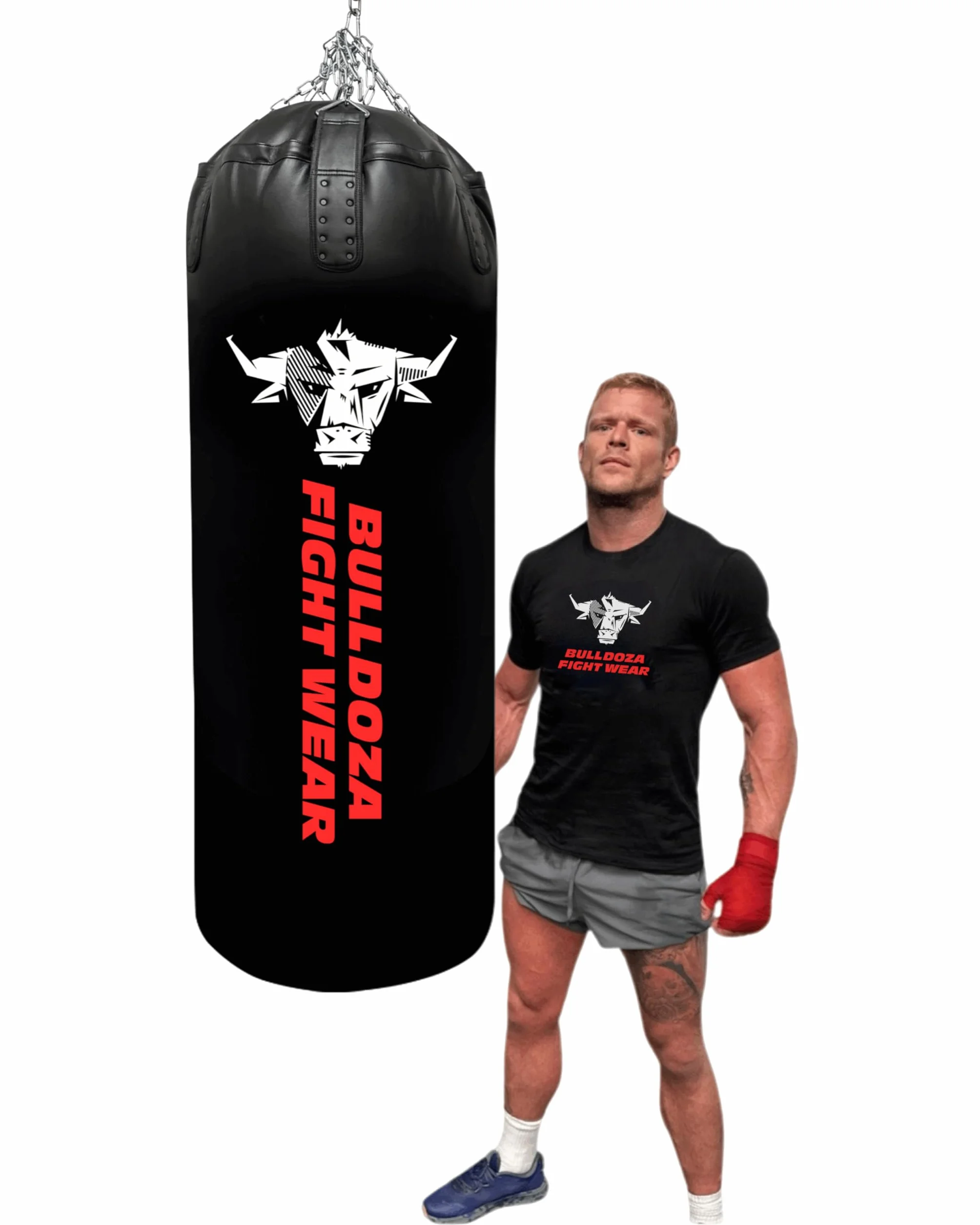 XL Tank Bull Doza Fight Wear - Saco de boxeo con cadenas colgantes, giratorio, mosquetones, bolsa de boxeo