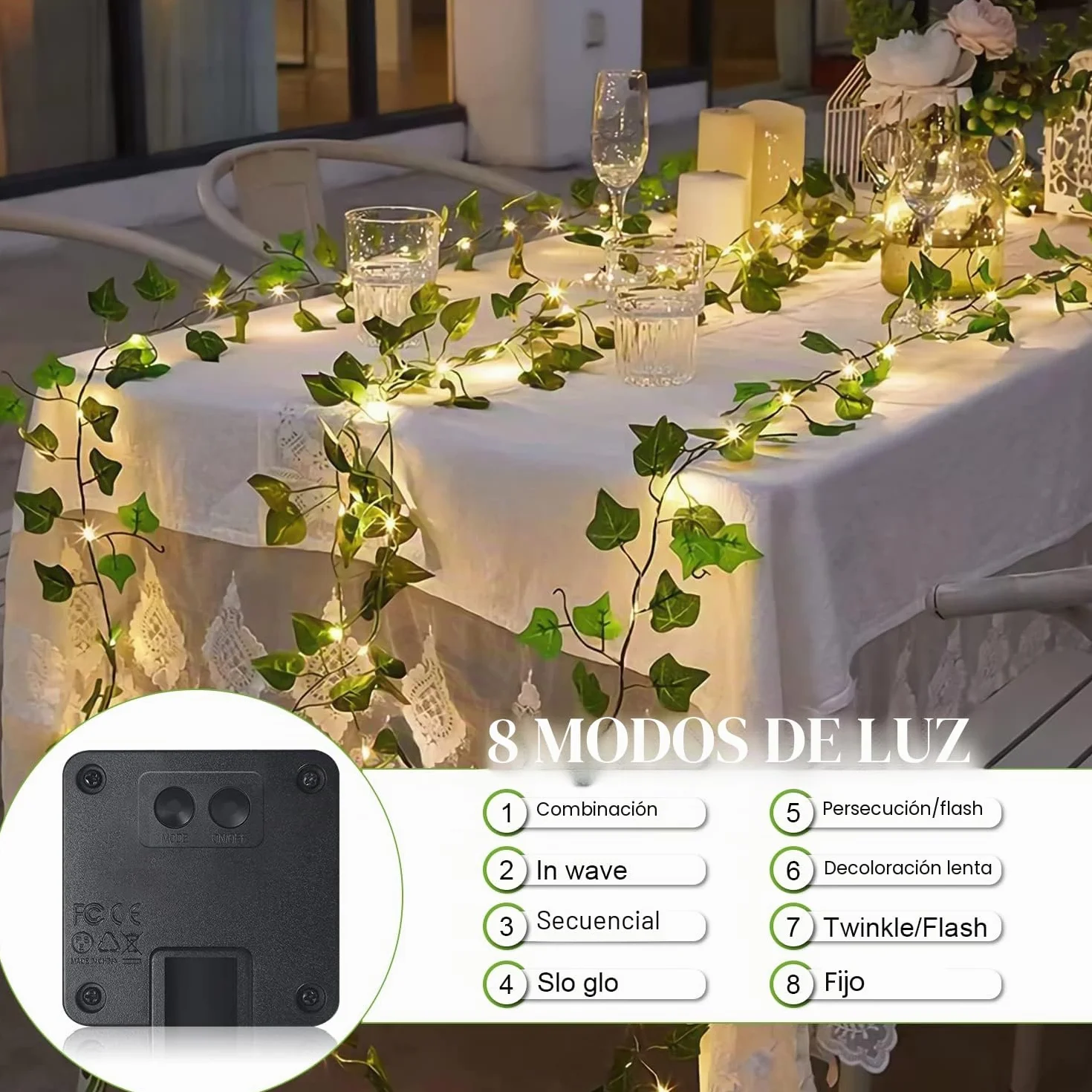 A.bigwhale 12M 120 LED Guirnalda Luces Exterior Solar, Hiedra Artificial con Luces Solares, 8 Modos Impermeable