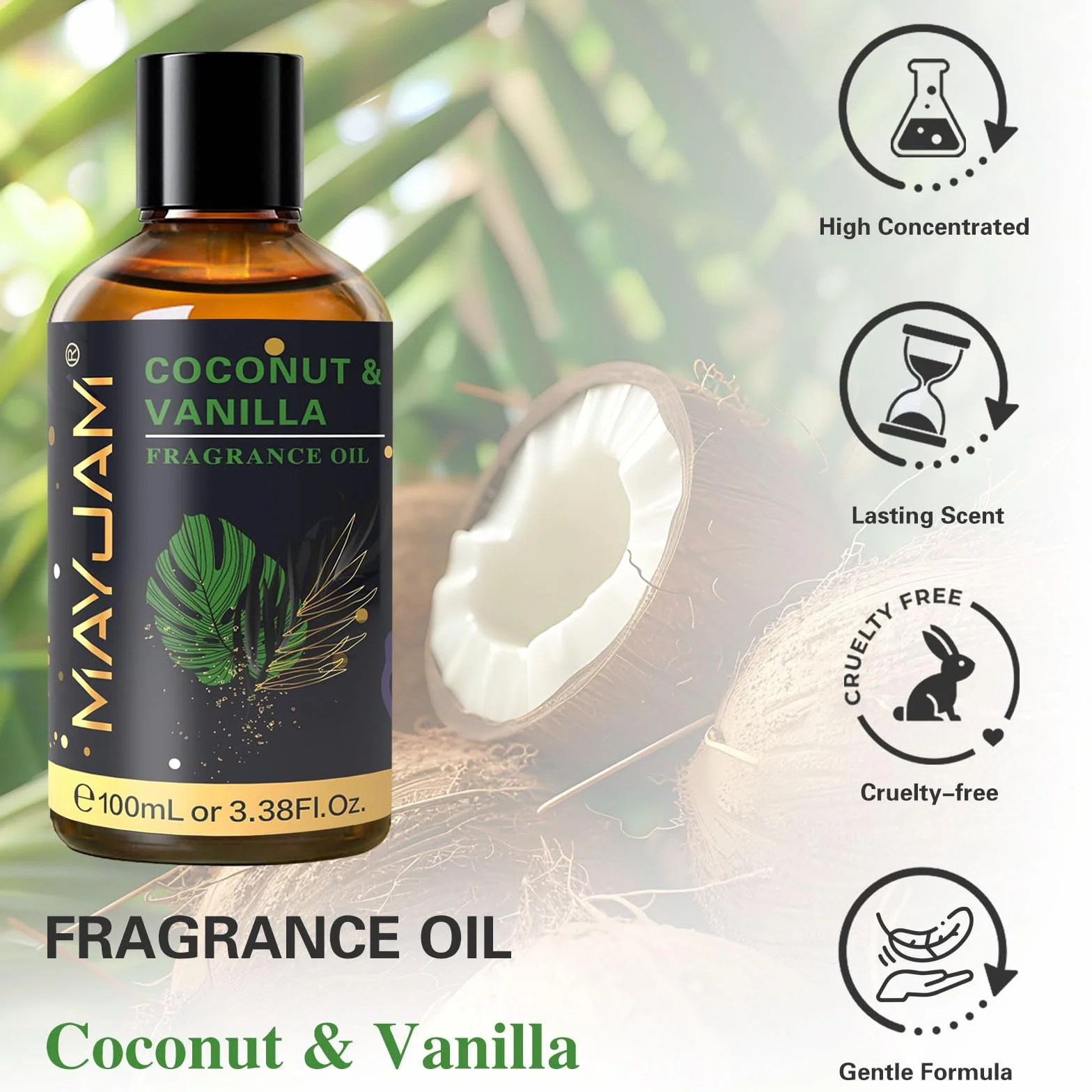 MAYJAM Aceite de Coco y Vainilla 100ml para Difusor de Aceites Esenciales, Aromaterapia