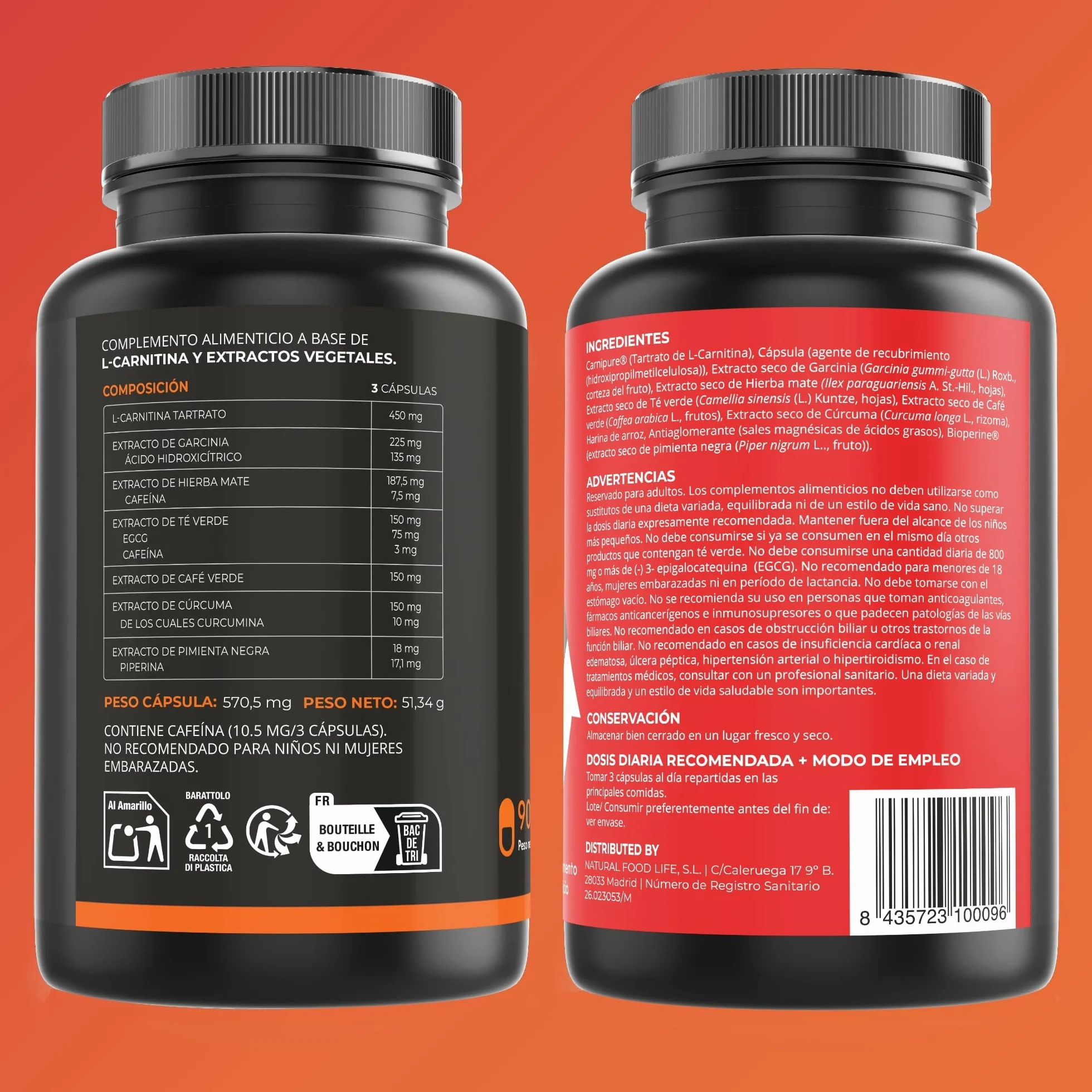 F-Burner Extreme Con L-Carnitina Carnipure y Extractos Naturales 90 Cápsulas