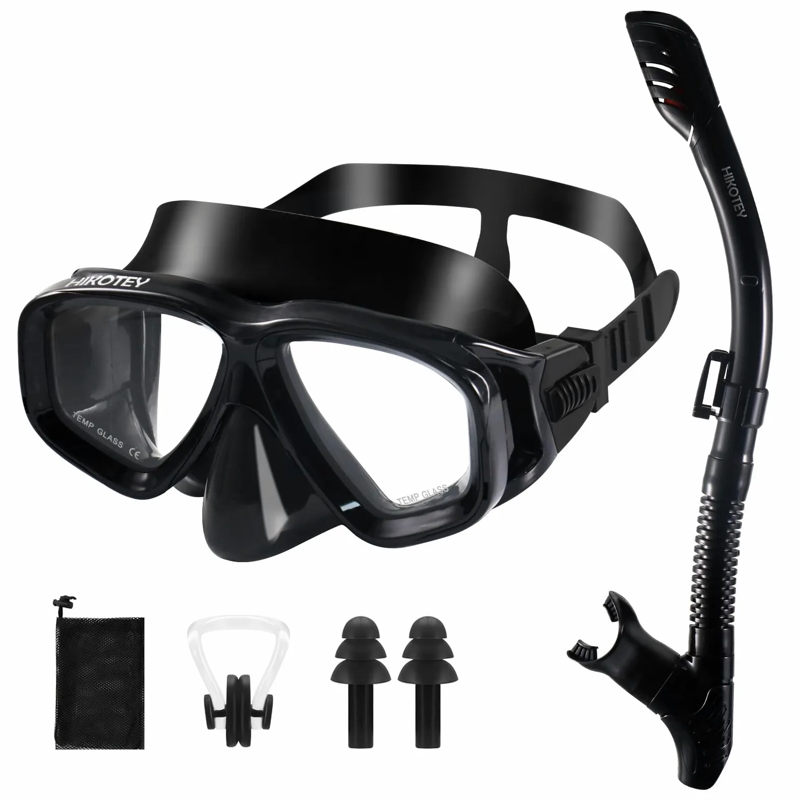 Juego de esnórquel para adultos, juego de máscara de esnórquel seca completa para adultos, protección antivaho, unisex, vista panorámica HD (negro)
