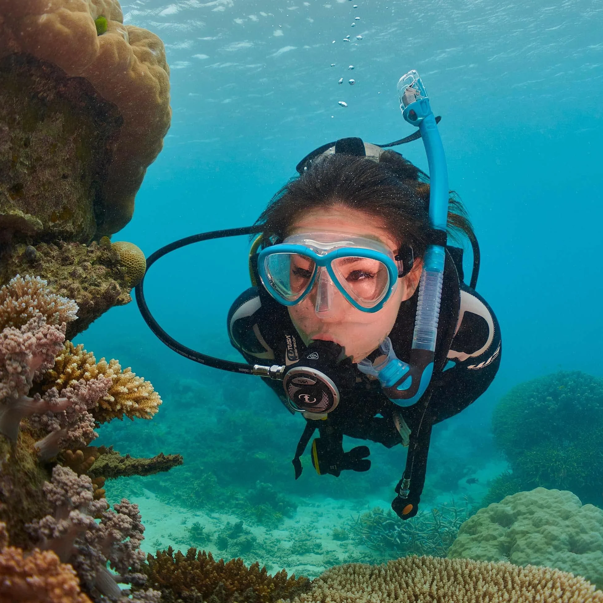 TUSA Intega - Máscara de buceo profesional (Ocean Green)