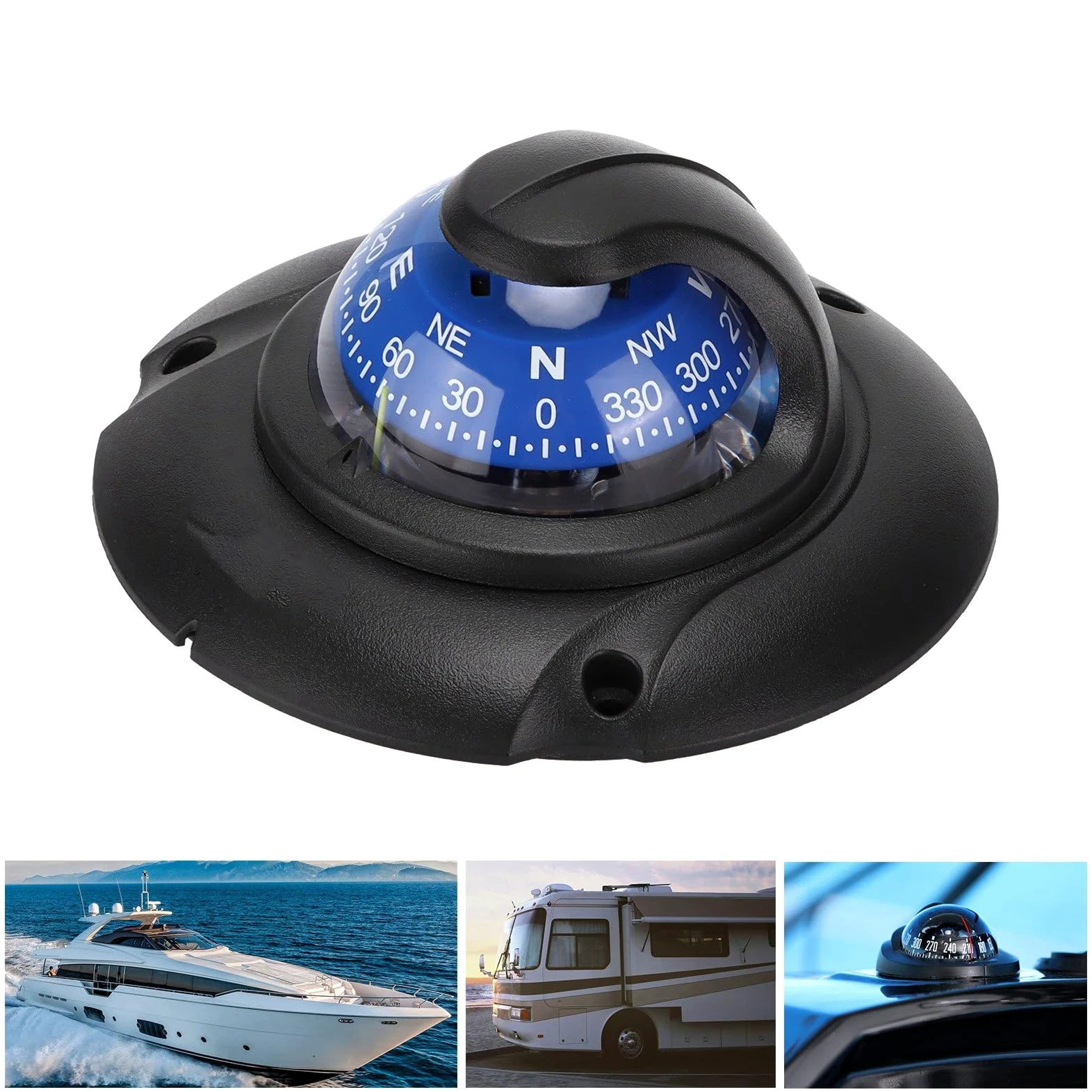 Jiawu Brújula Marina de Montaje Empotrado de Alta Precisión con Luz LED para Barcos, Yates, Navegación, Ajuste de Declinación Magnética, ABS Duradero