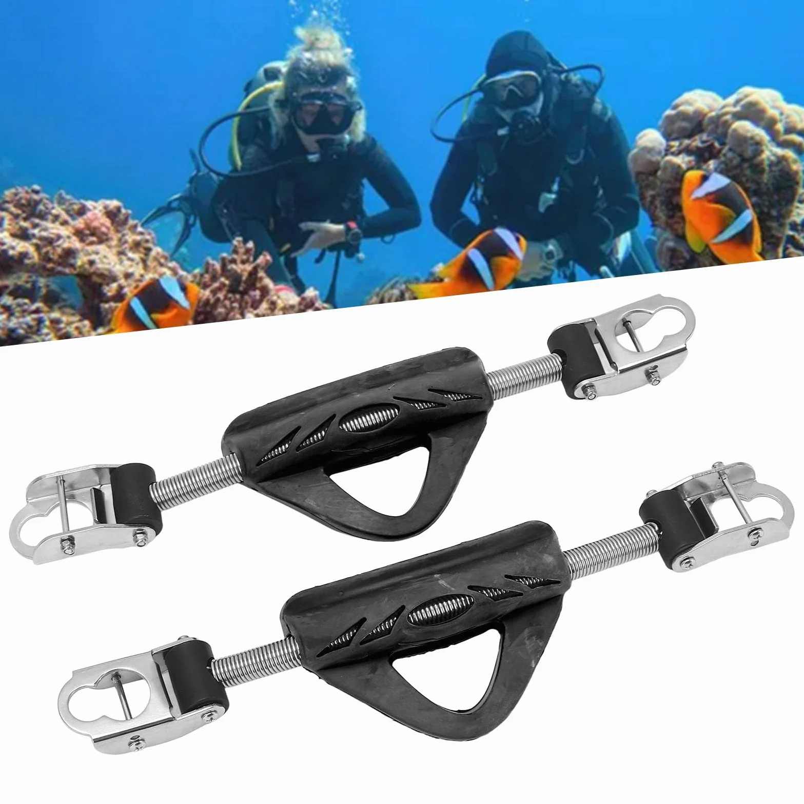 2 Correas de Resorte para Aletas de Buceo, Acero Inoxidable 316, Doble Uso, con Hebillas, para Jet Fin (OMS).