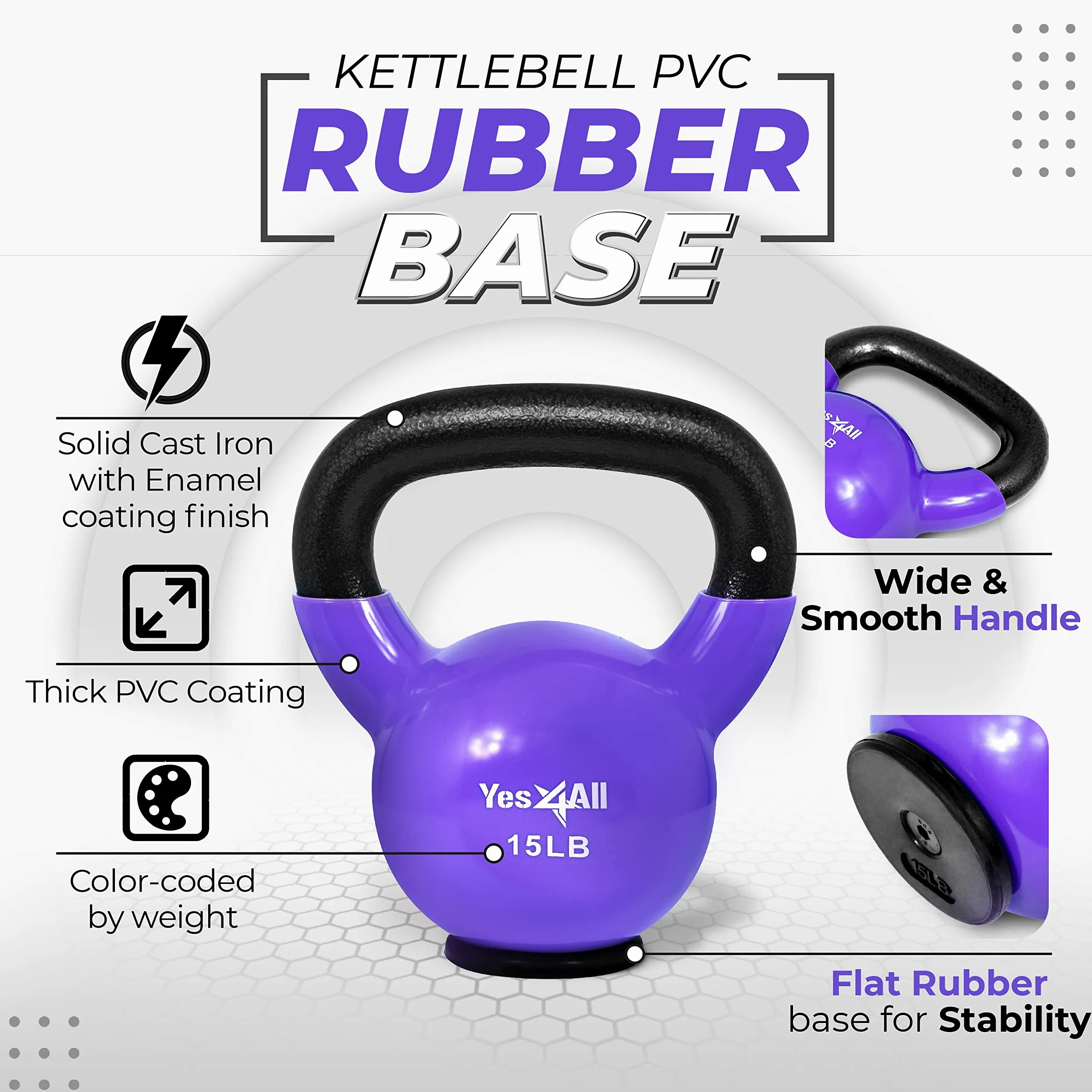 Yes4All 2-20kg Kettlebells de hierro fundido recubierto de vinilo con base de goma protectora