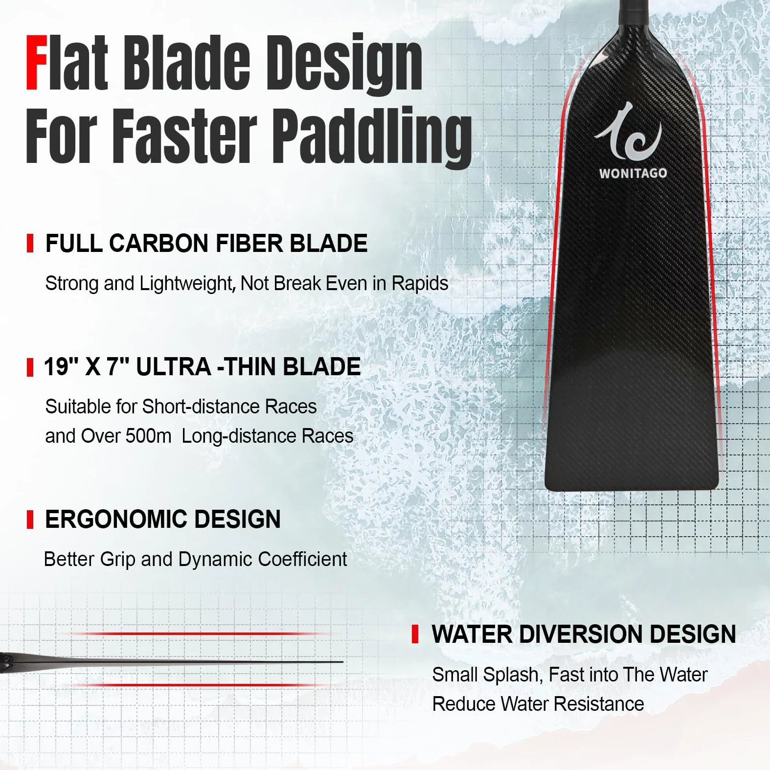 Dragon Boat Paddle - Paleta ligera y duradera de fibra de carbono completa, aprobada por IDBF, 117/120/122/125 cm (46/47/48/49 pulgadas), color negro