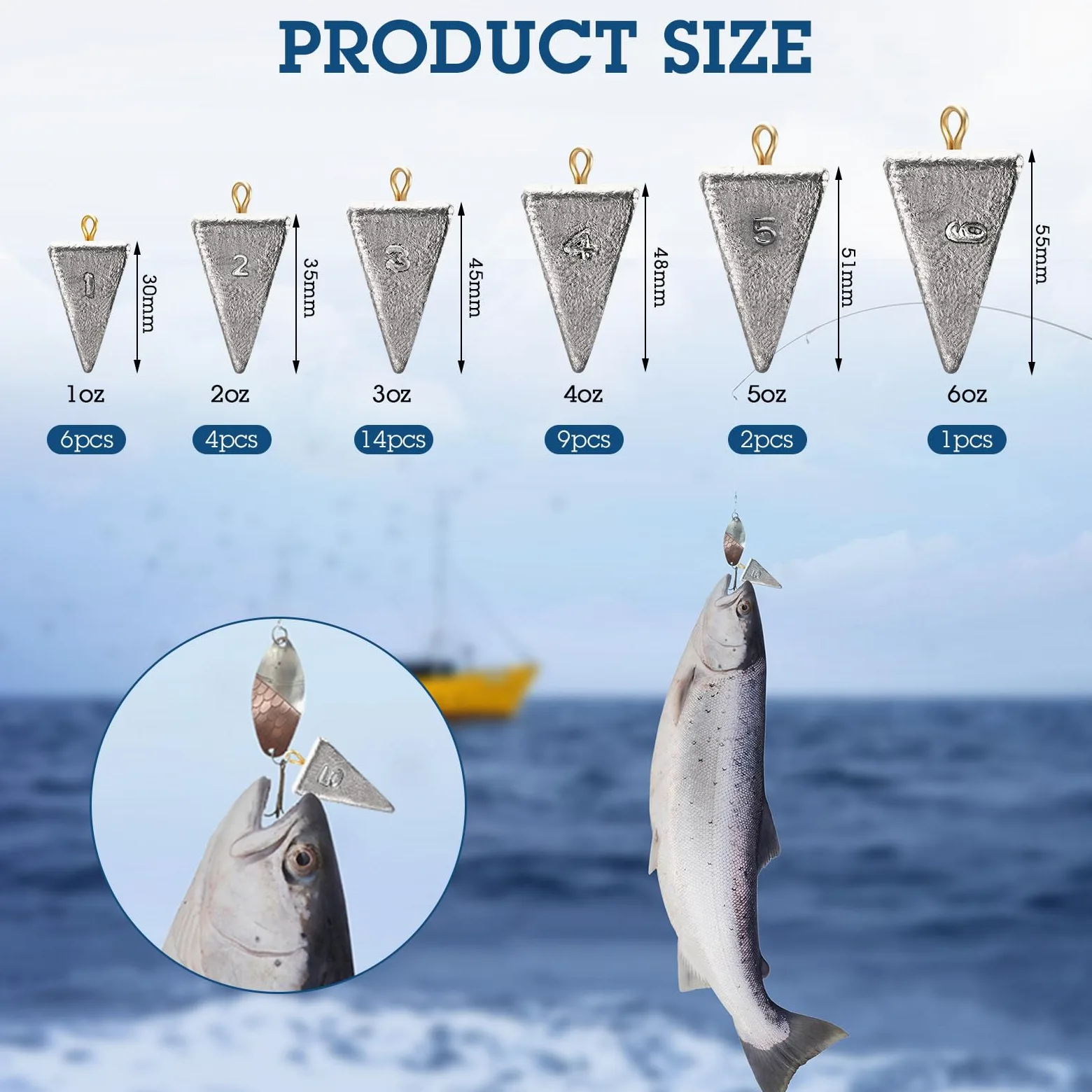 Pesos de pesca piramidales de 36 piezas, plomos de pesca de agua salada, plomos de pirámide, equipo de pesca, aparejos de pesca de surf, fundición de pesca