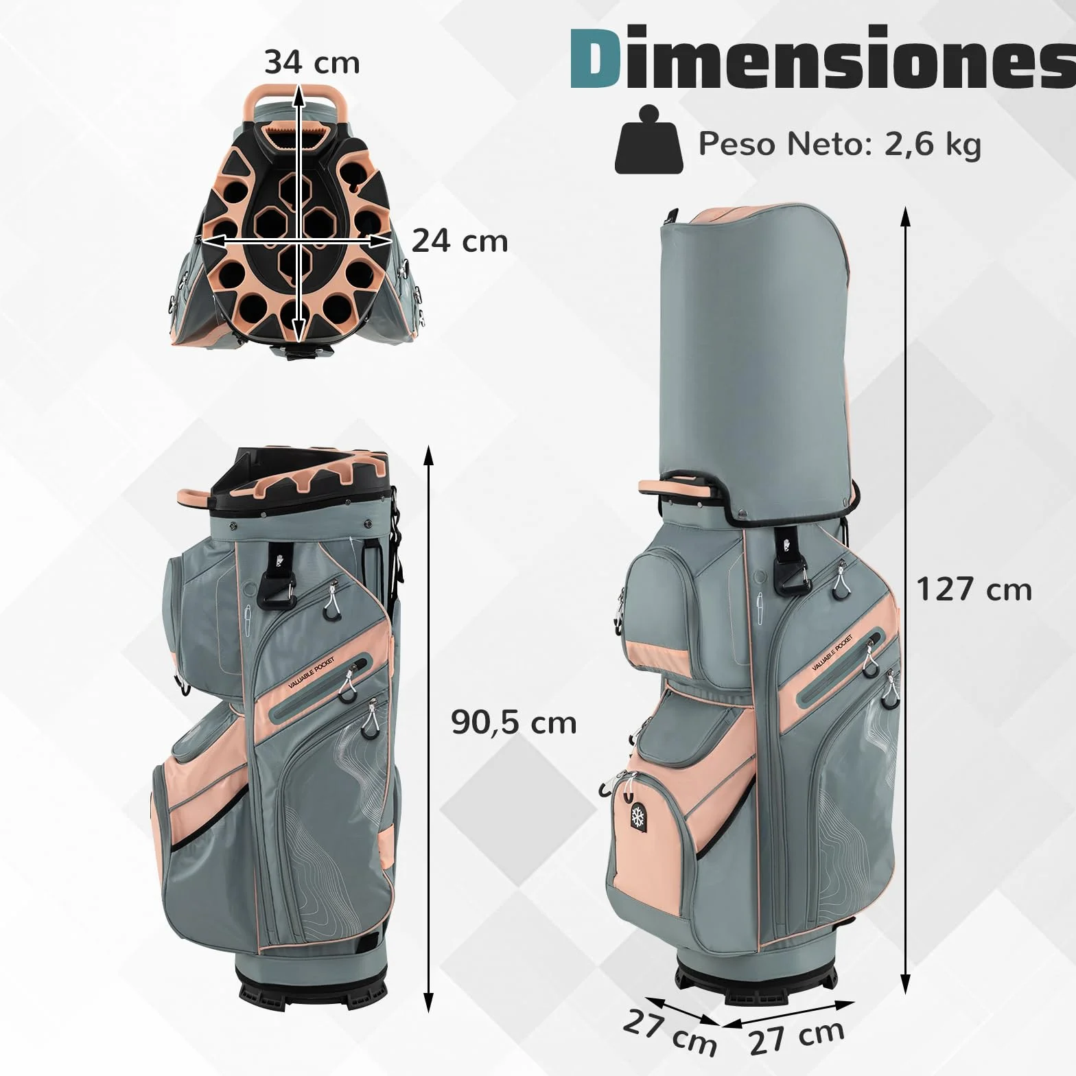 GYAMX Bolsa para Carro de Golf Portátil, Bolsa para Palospara con 14 Compartimentos de Longitud Completa, 11 Bolsillos, Bolsa Nevera, Correa Ajustable, Porta Paraguas, Unisex