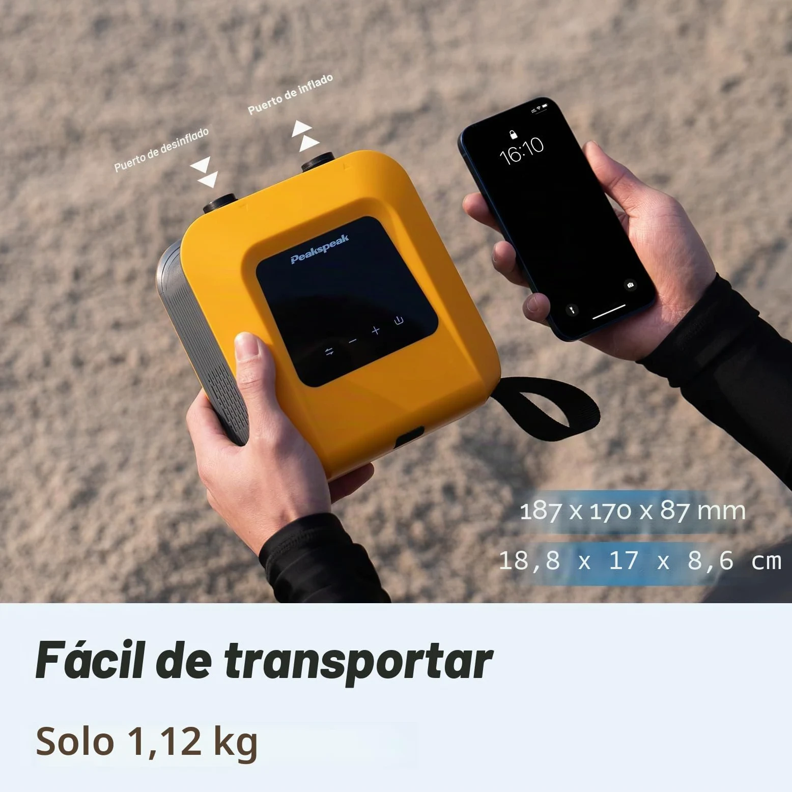 Peakspeak 20PSI Bomba Eléctrica Sup con Batería Recargable - Recargable, Inflado/Desinflado Inteligente, Apagado Automático para Tablas Sup, Kayak, ala, Cometa, Tienda, Colchoneta