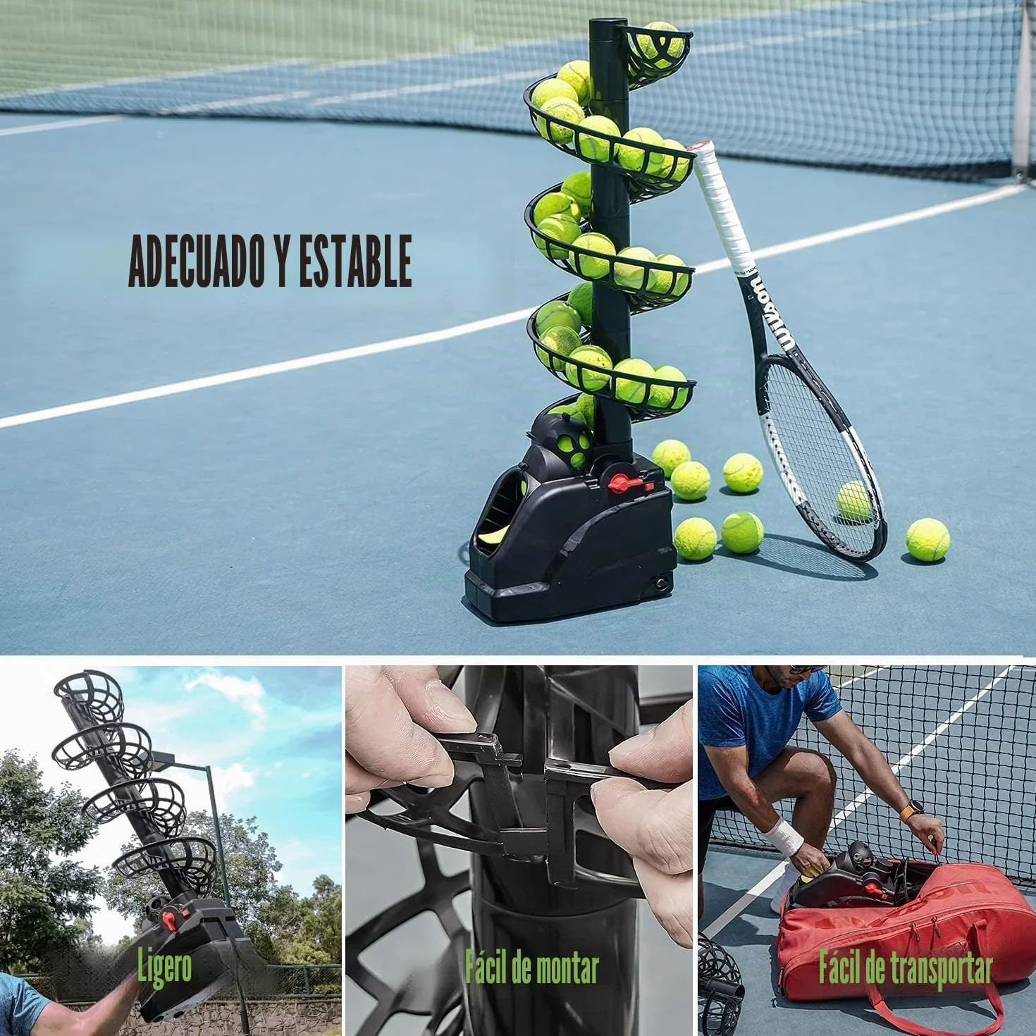 Máquina De Tenis (hasta30 Bolas)Entrenamiento de Tenis para principiantes/niños/entrenadores, cualquier nivel y edad, portátil para uso seguro en el hogar/cancha de tenis, AC&batería&Cable USB