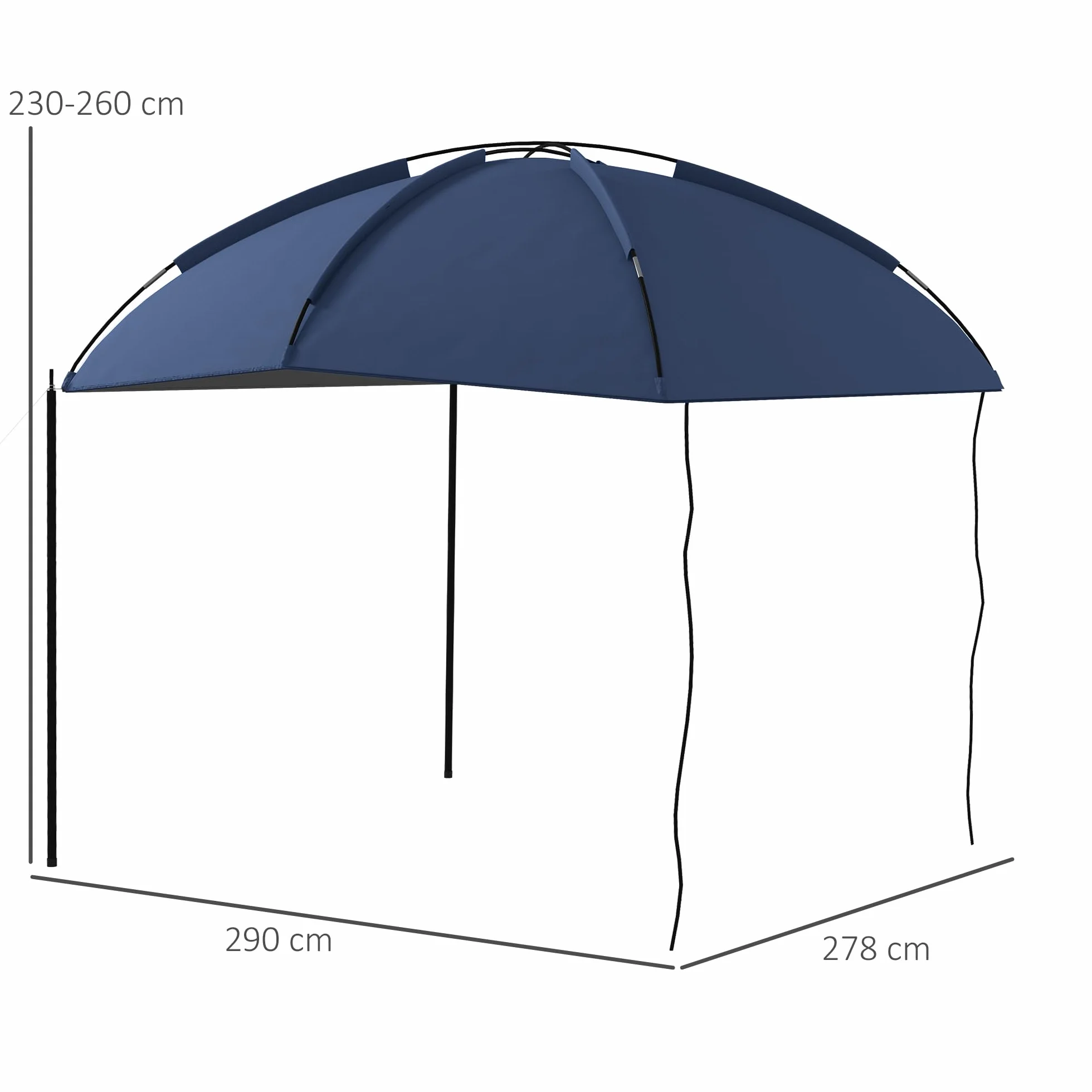 Outsunny Toldo para Coche Toldo para Camping con Altura Ajustable y Bolsa de Transporte Impermeable Anti-UV para Picnic Playa 290x278x230-260 cm Azul Oscuro