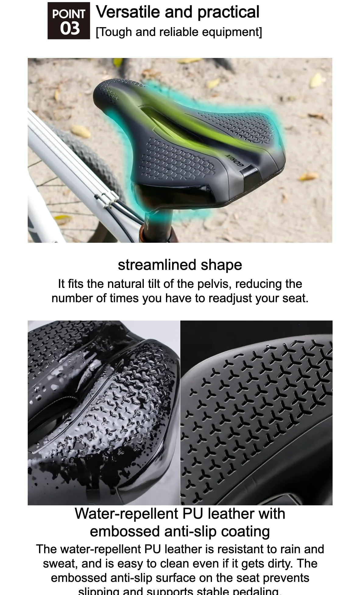 GORIX Asiento de sillín de bicicleta grueso y cómodo, nariz corta, absorción de impactos, bicicleta de carretera de montaña (ADV-ShortFly210)