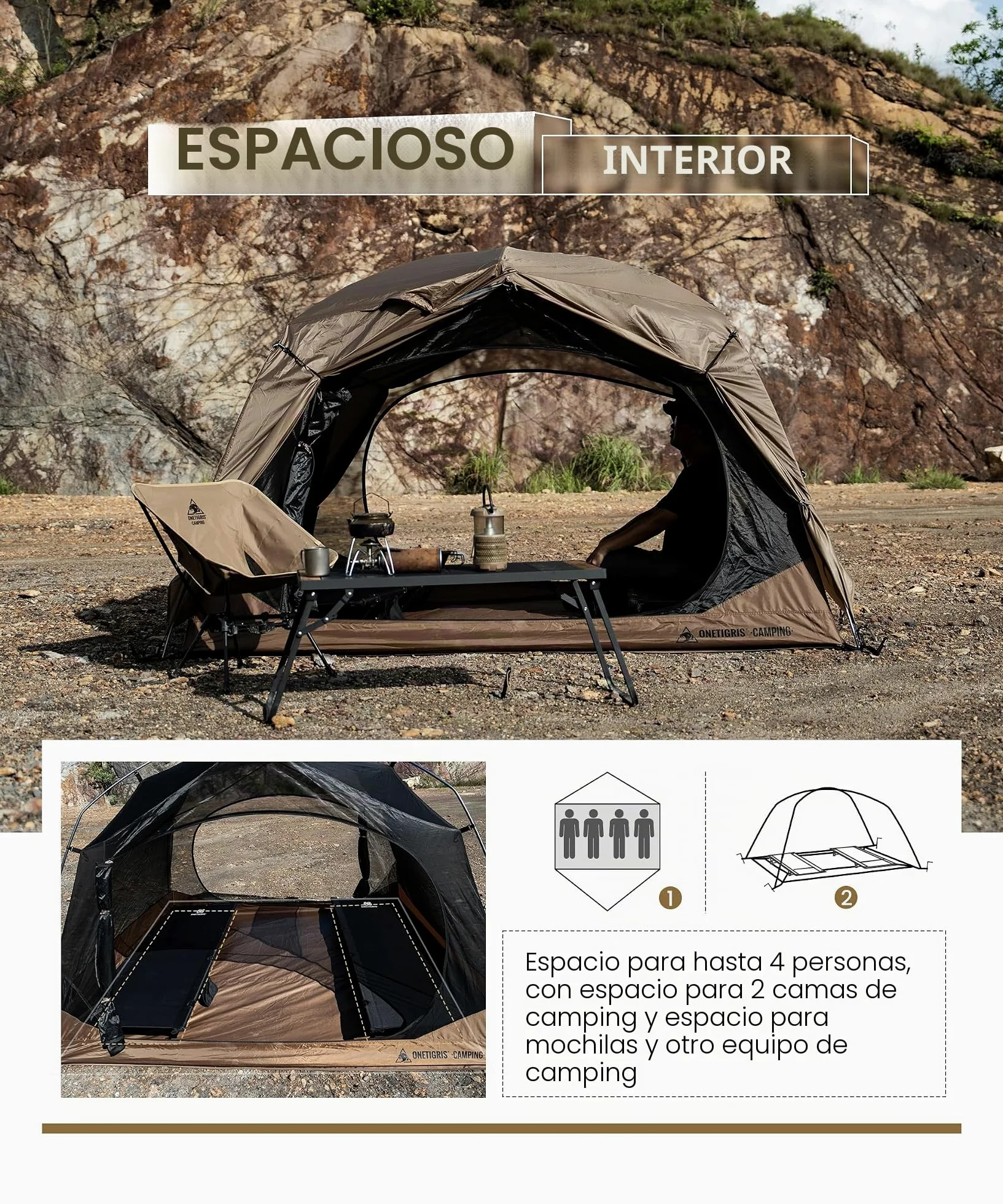 OneTigris JOVIAN 4 personas tienda de campaña impermeable cúpula para camping | Tienda de campaña familiar con columna de agua de 2000 mm, para actividades al aire libre y excursiones familiares