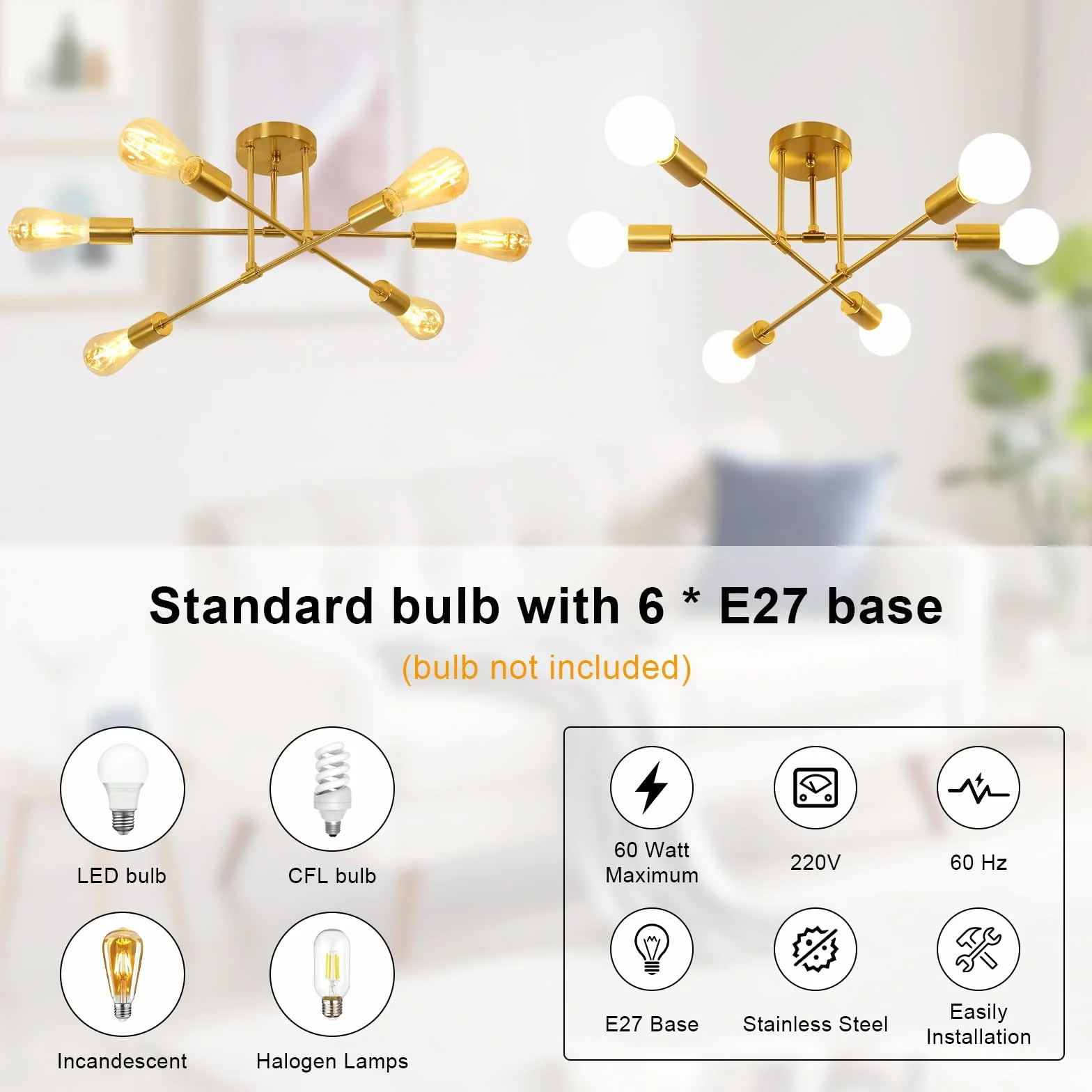 Delipop Lámpara de Techo Industrial 6 Luces E27 Orientable 180°
