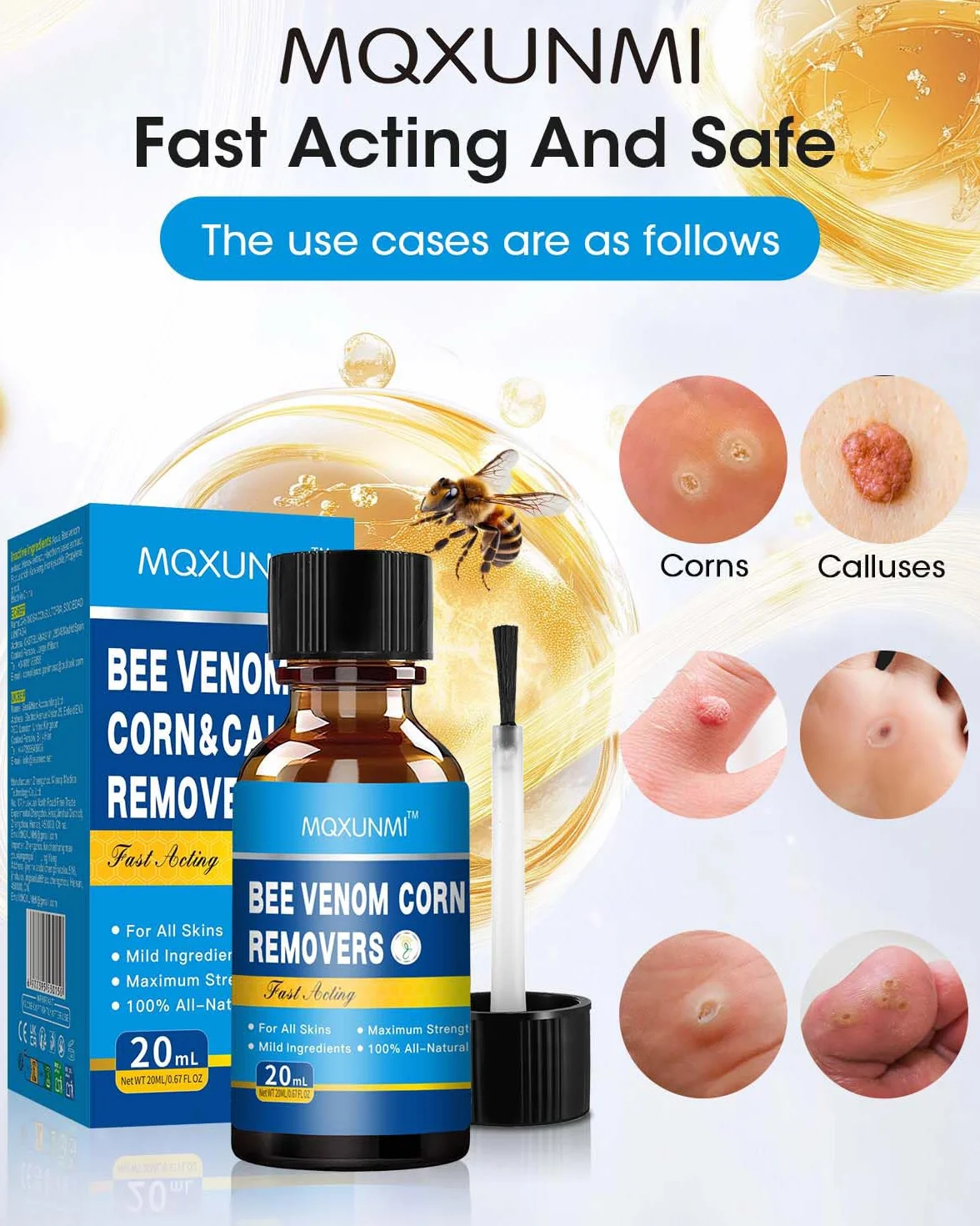 Removedor de Maíz con Veneno de Abeja 20 ml Máxima Potencia Eliminador de Callos Líquido para Pies