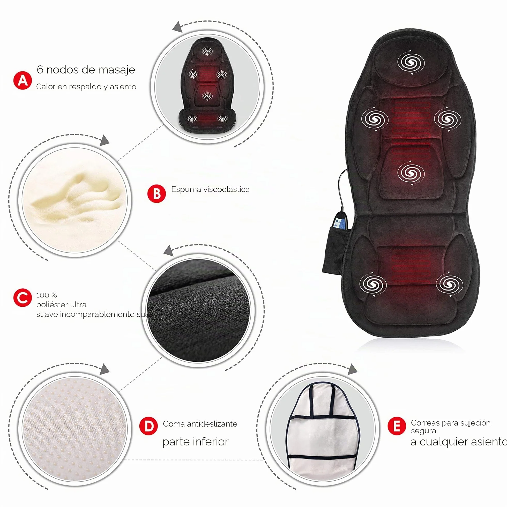 Snailax Masajeador de Asiento con Memoria de Forma y Calor, Cojín de Masaje con 5 Modos para Oficina