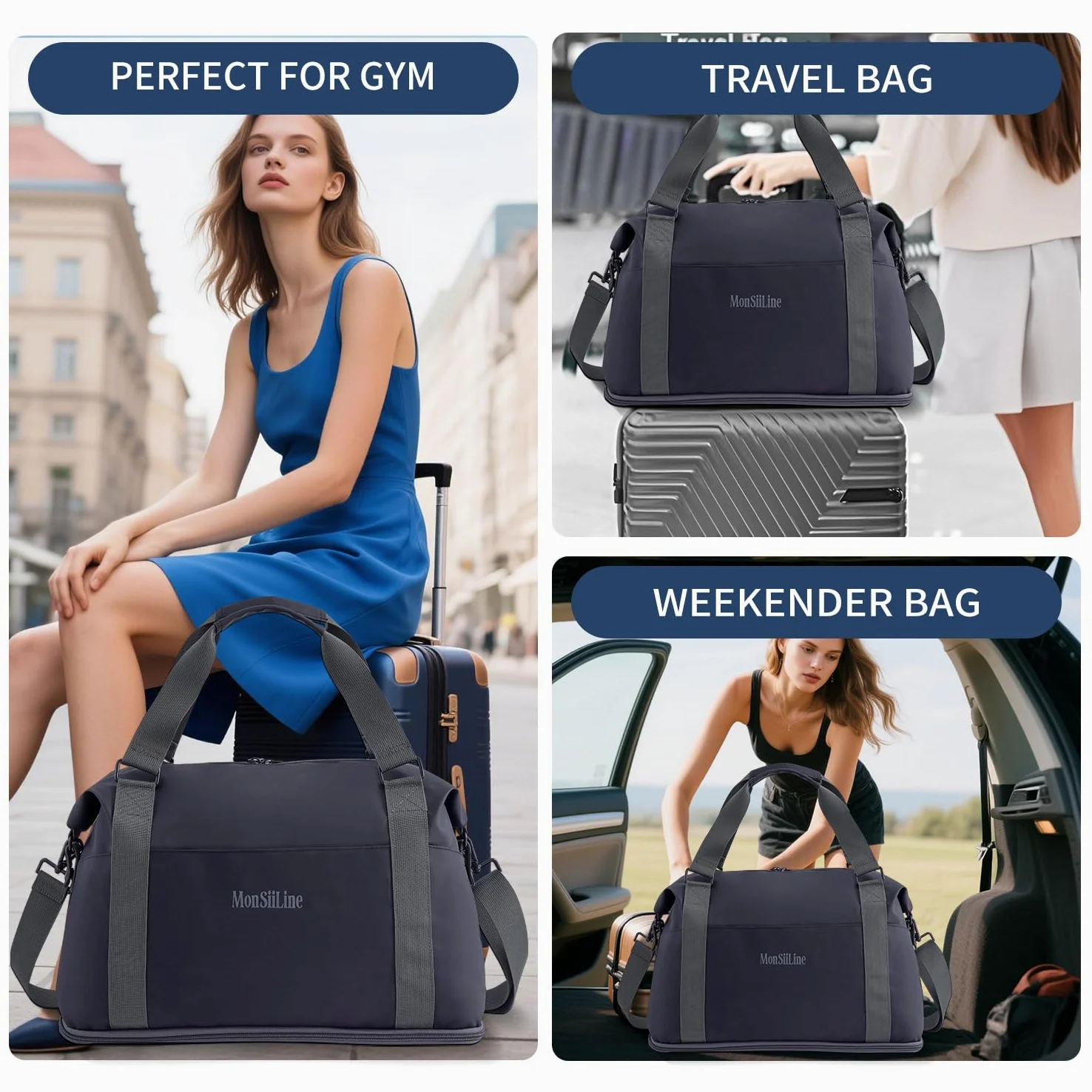 Foldie - Bolsa de viaje expandible, bolsa de gimnasio con compartimento para zapatos, bolsas de entrenamiento para gimnasio con correas, bolsa de viaje para fin de semana durante la noche