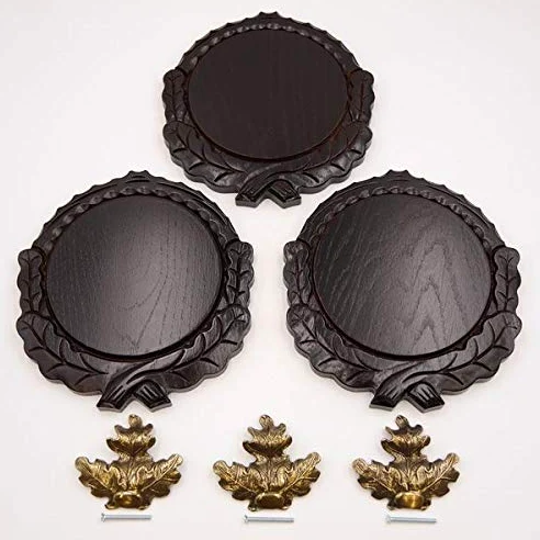 GTK - Juego de 3 placas de cuña talladas oscuras AF 16 cm con 3 hojas de roble, portada grande, tabla cuña, tabla de especias, placa de trofeos