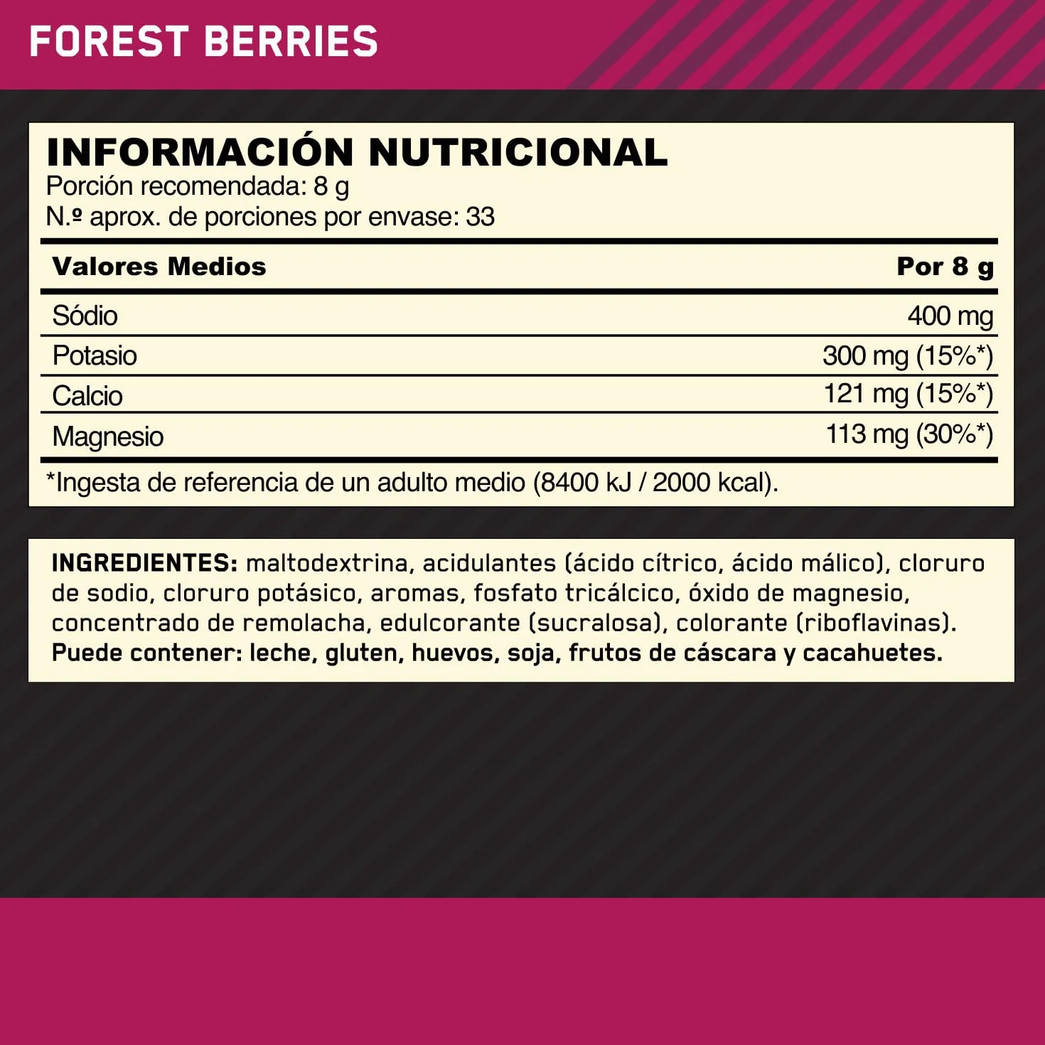 Optimum Nutrition Electrolitos en Polvo Frutos del Bosque 264 g 33 Raciones