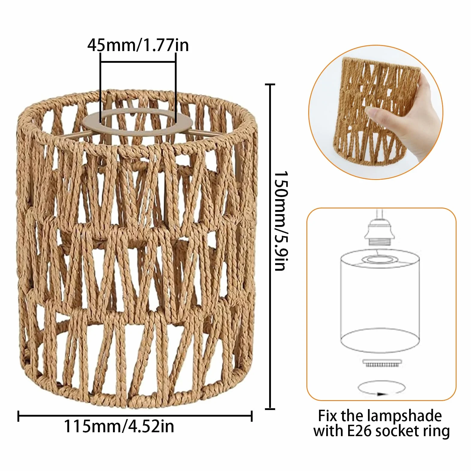 Pantalla Lámpara Ratán 2 Piezas Boho E27 E14 Lámparas de Mesa Colgantes
