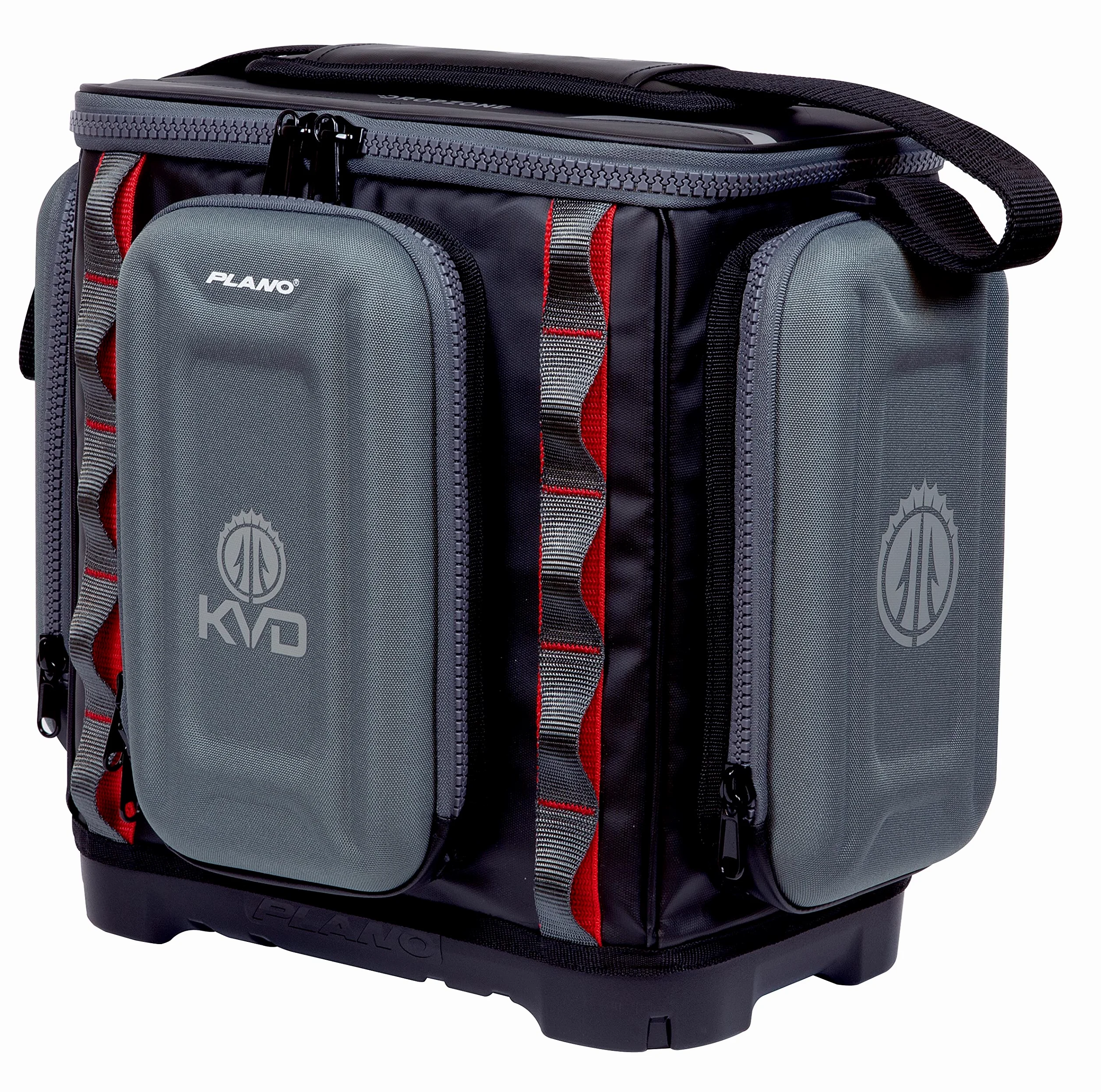 Plano KVD 3600 Signature Series - Bolsa de Aparejos de la Serie Signature, Color Negro con Costuras Rojas, Incluye 3 Cajas de Utilidad para Guardar, Almacenamiento de Pesca Personalizable, Tela