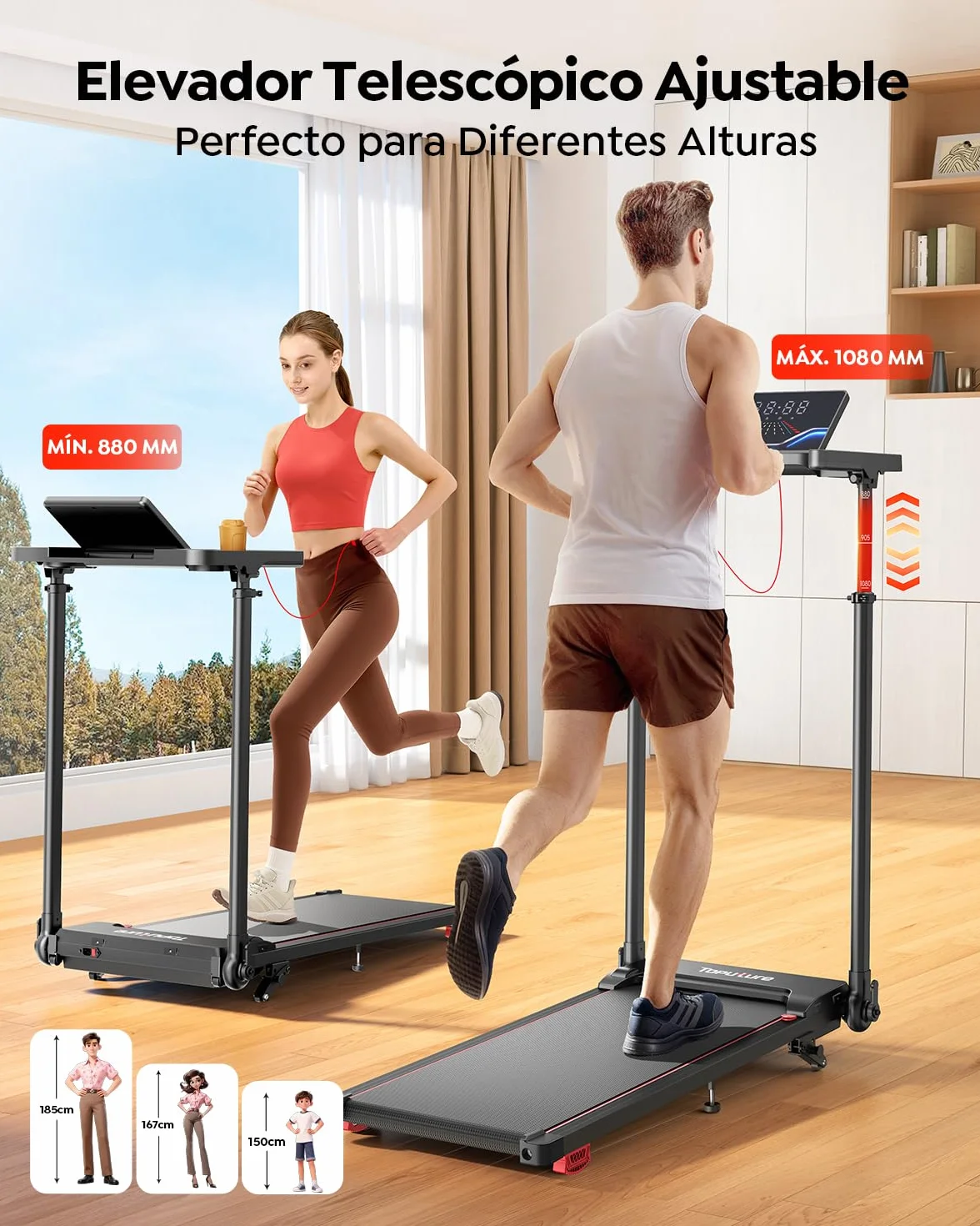 6 EN 1 Cinta de Correr Plegable, 0%-5%-10% Inclinación, 12 KM/H, Toputure Cinta Andar con Manillar Ajustable para Hogar y Oficina, Walking Pad con App, Control Remoto, 95°-105° Pantalla LED Ajustable