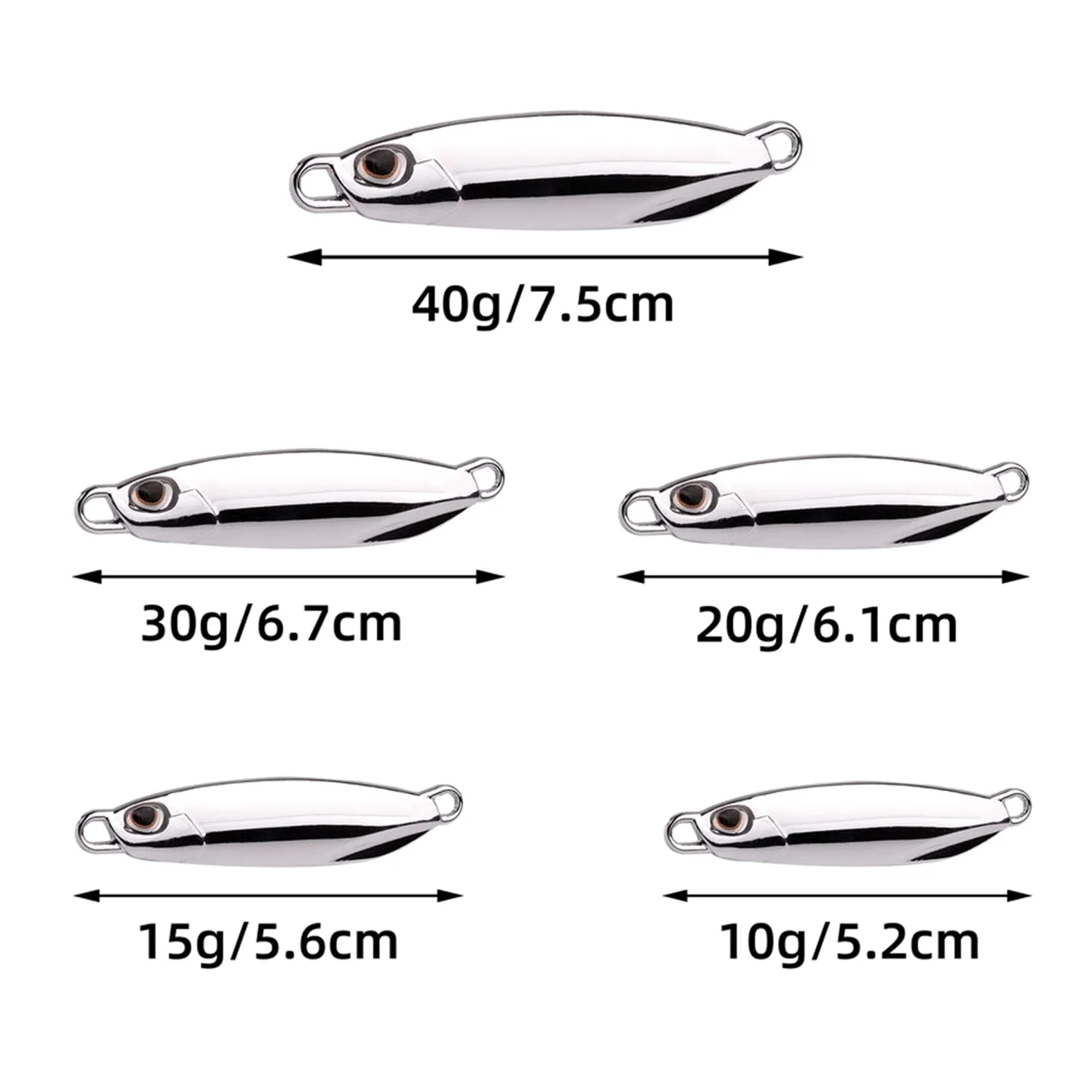 XILILHC Lote De 10 Cucharas De Metal Fundido, 10g, 15g, 20g, 30g, 40g | Juego de señuelos con anzuelo, señuelo de pesca de lubina, cebo Artificial