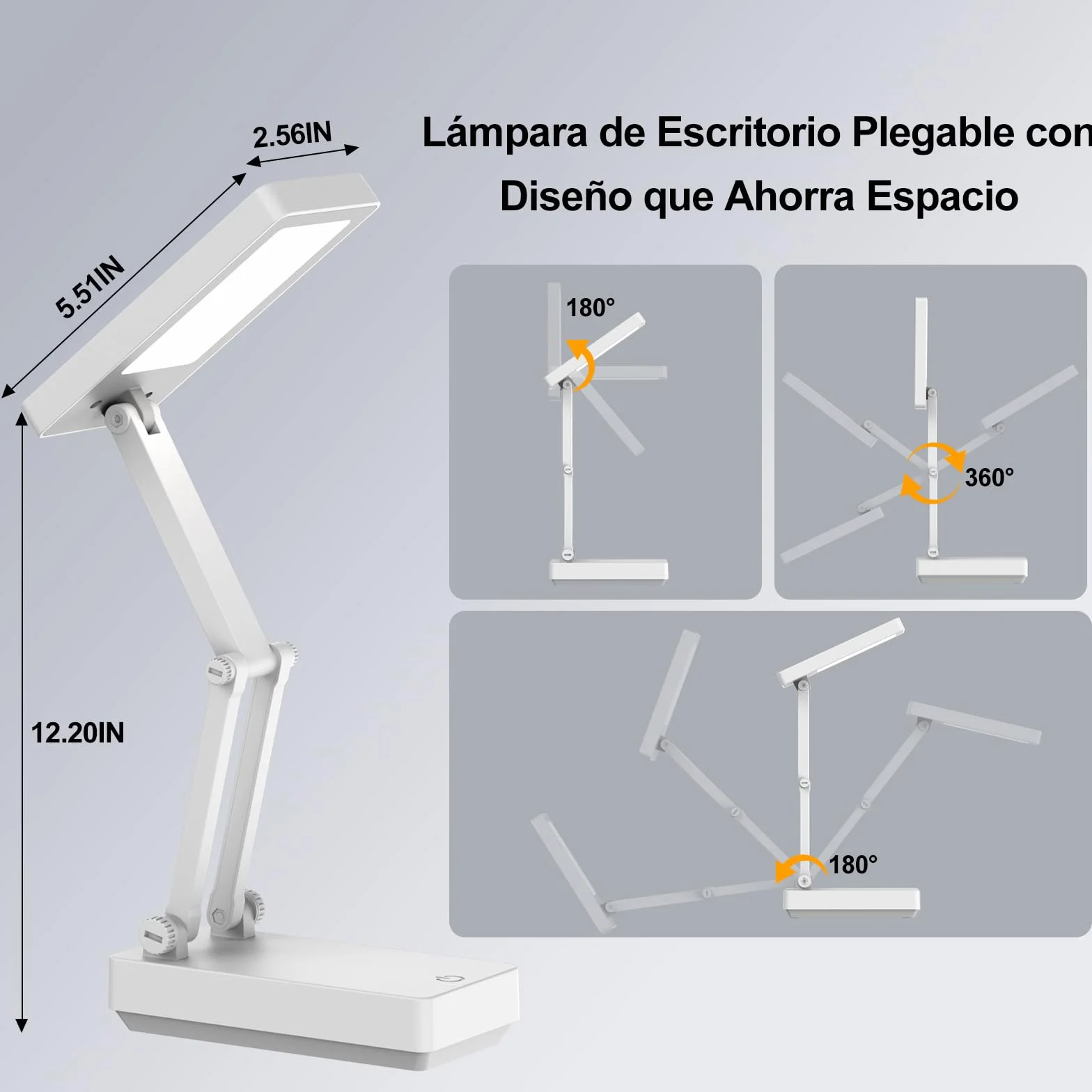 Lámpara Escritorio LED Recargable 2400 mAh Plegable Táctil 3 Modos