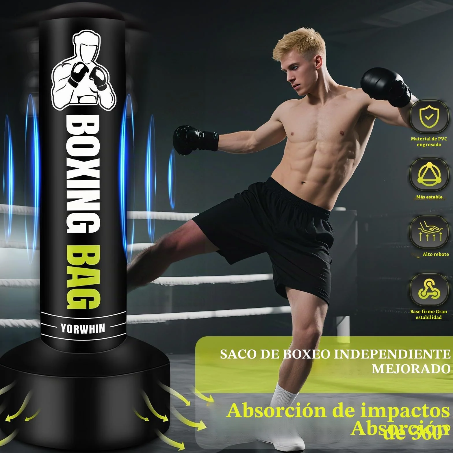 YORWHIN Pesado Saco de Boxeo Adultos con Guantes de Boxeo, Freestanding Saco Boxeo Inflable Kickboxing Boxeo Bolsa para Entrenamiento MMA Muay Thai
