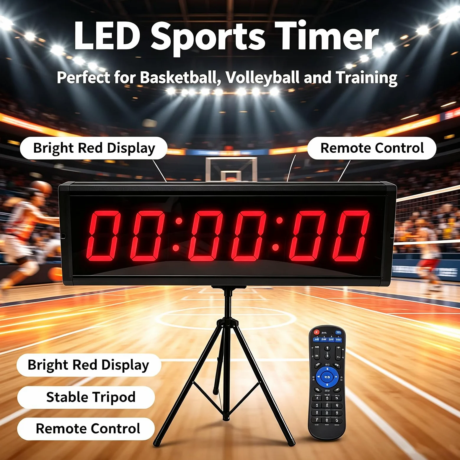 Cronómetro Led 6 Dígitos Para Carreras,cuenta Atrás/cuenta Adelante,20 Series Tiempo Simultáneas,alarma Sonora, Altura Del Trípode Ajustable,batería Larga Duración,temporizador Para Gimnasio