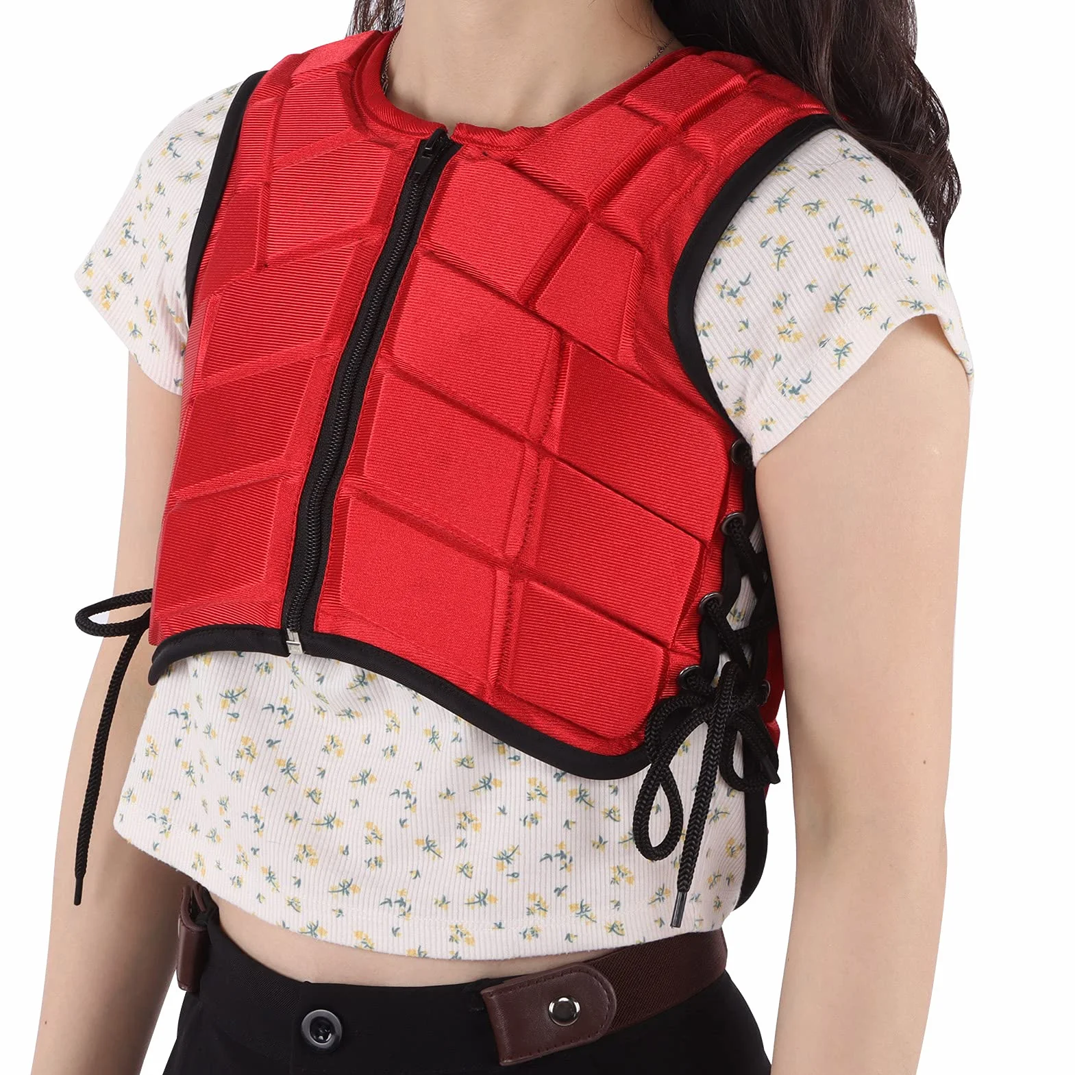 RiToEasysports Chaleco Ecuestre para Niños, Chaleco Ecuestre de Seguridad para Montar a Caballo, Diseño Lateral Ajustable, Chaleco Protector de Cuerpo Ecuestre Acolchado de Espuma, Rojo para