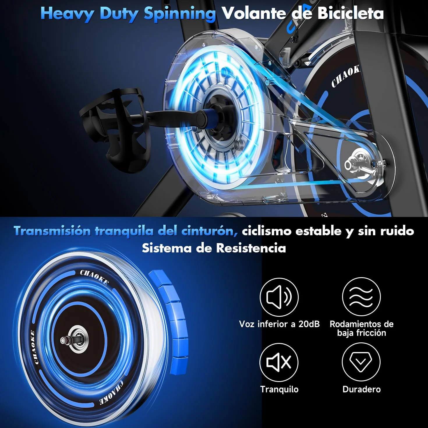 CHAOKE Bicicleta Estatica con APP, Bicicleta Spinning Magnética de Resistencia Súper Silencioso 10DB, Asiento Transpirable Suave y LED Pantallas, Max 150KG