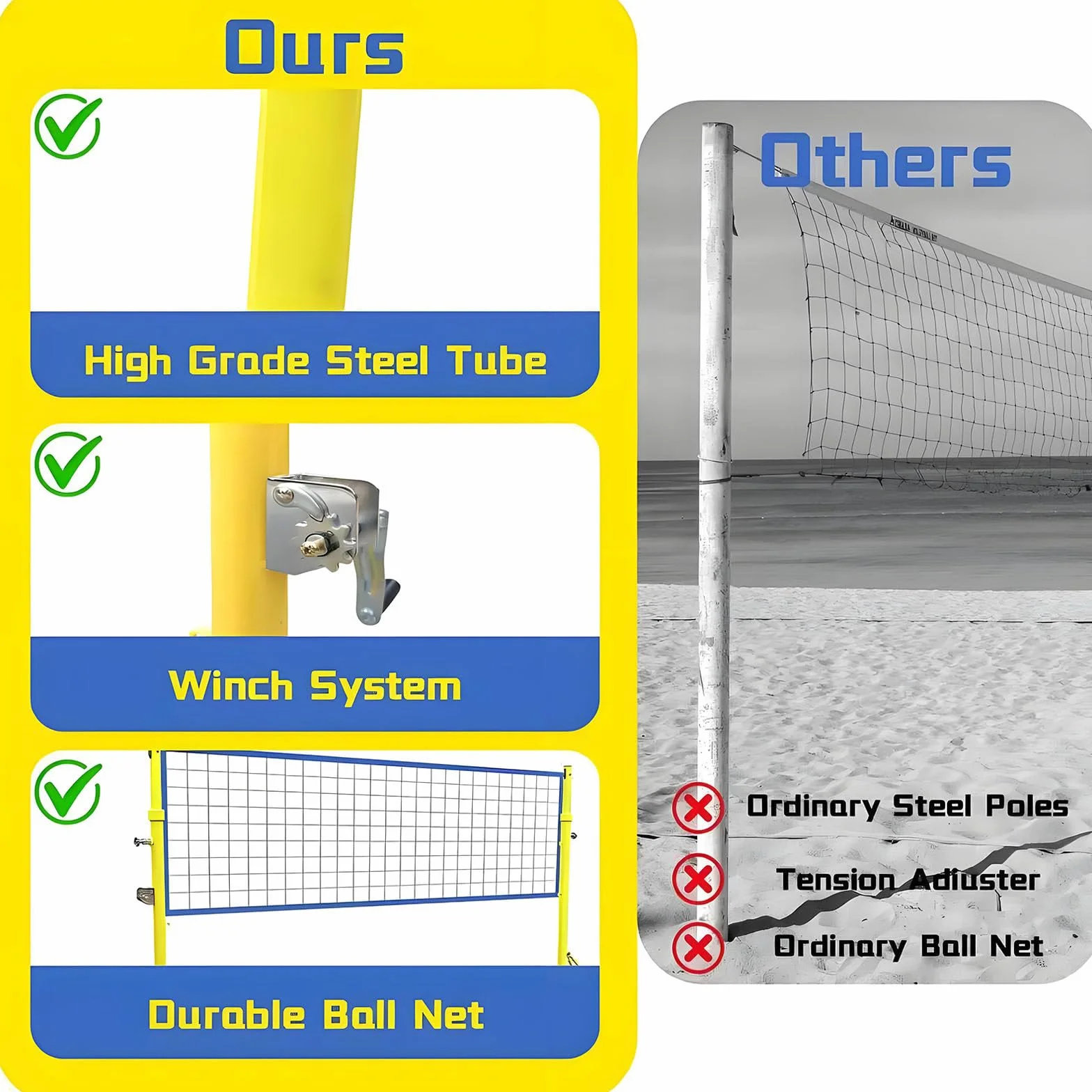 Postes De Voleibol con Base Estable, Red Ajustable 1,55-2,1 m, para Patio Exterior Adultos Niños