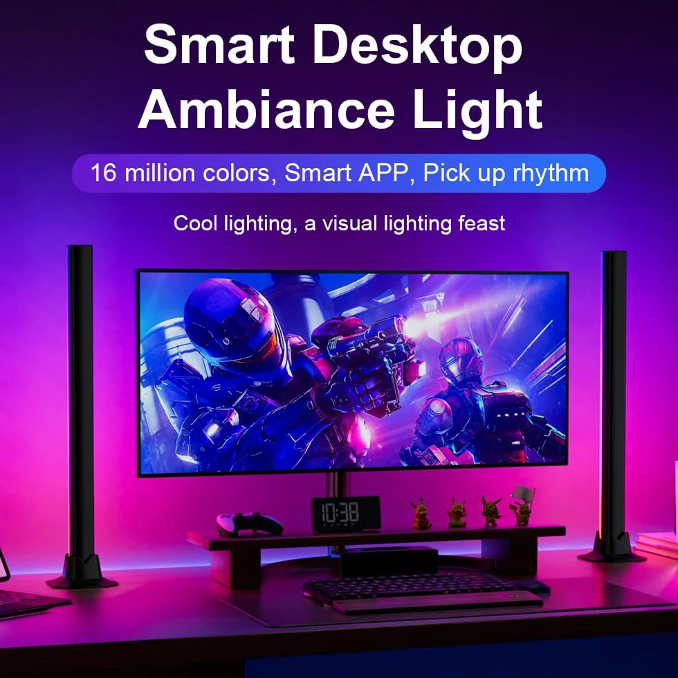 Barra de Luz LED RGBIC 42 cm, Lámpara Gaming USB con App Bluetooth, Iluminación 270° y Sincronización Musical