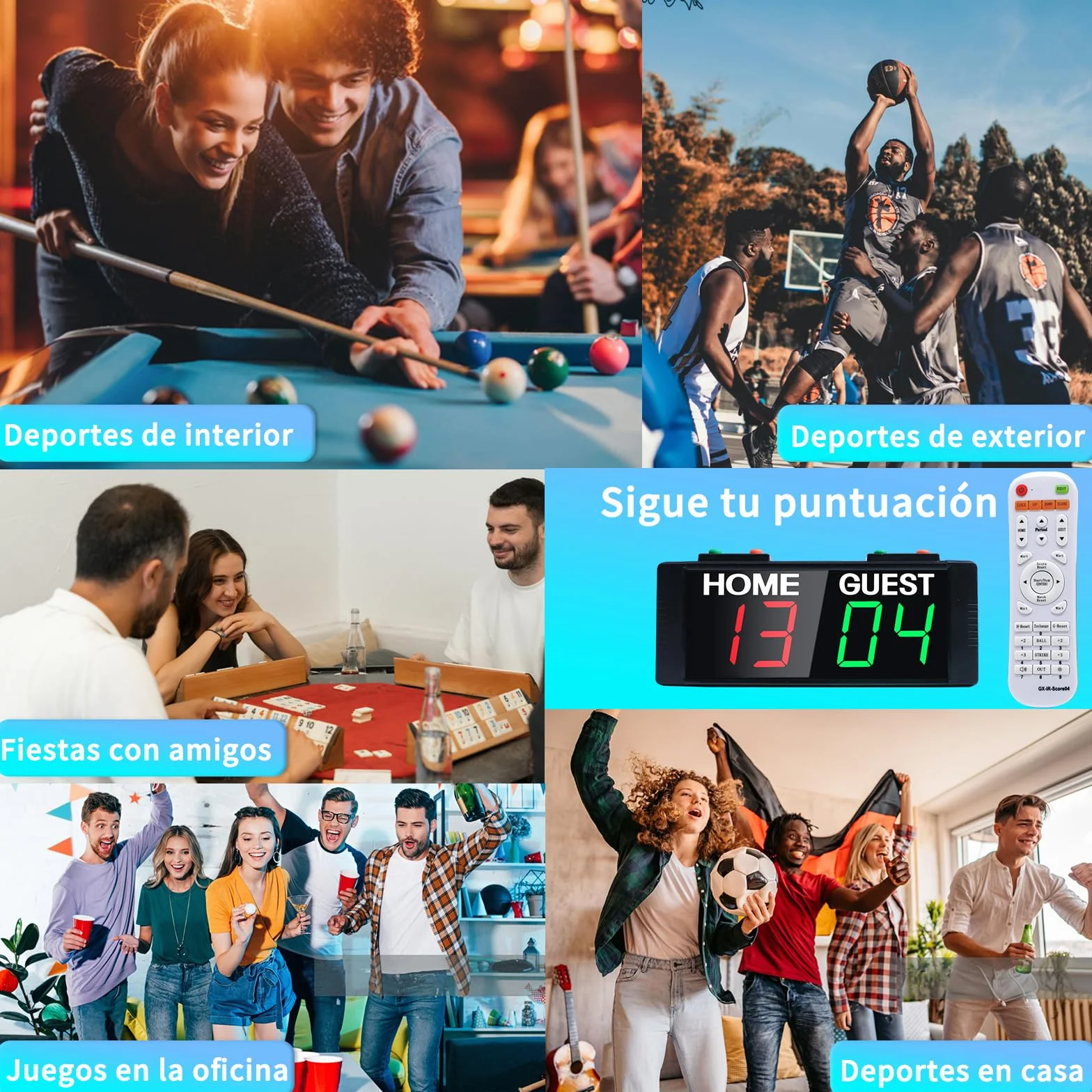 Marcador Digital LED Portátil con Temporizador y Control Remoto para Juegos de Patio