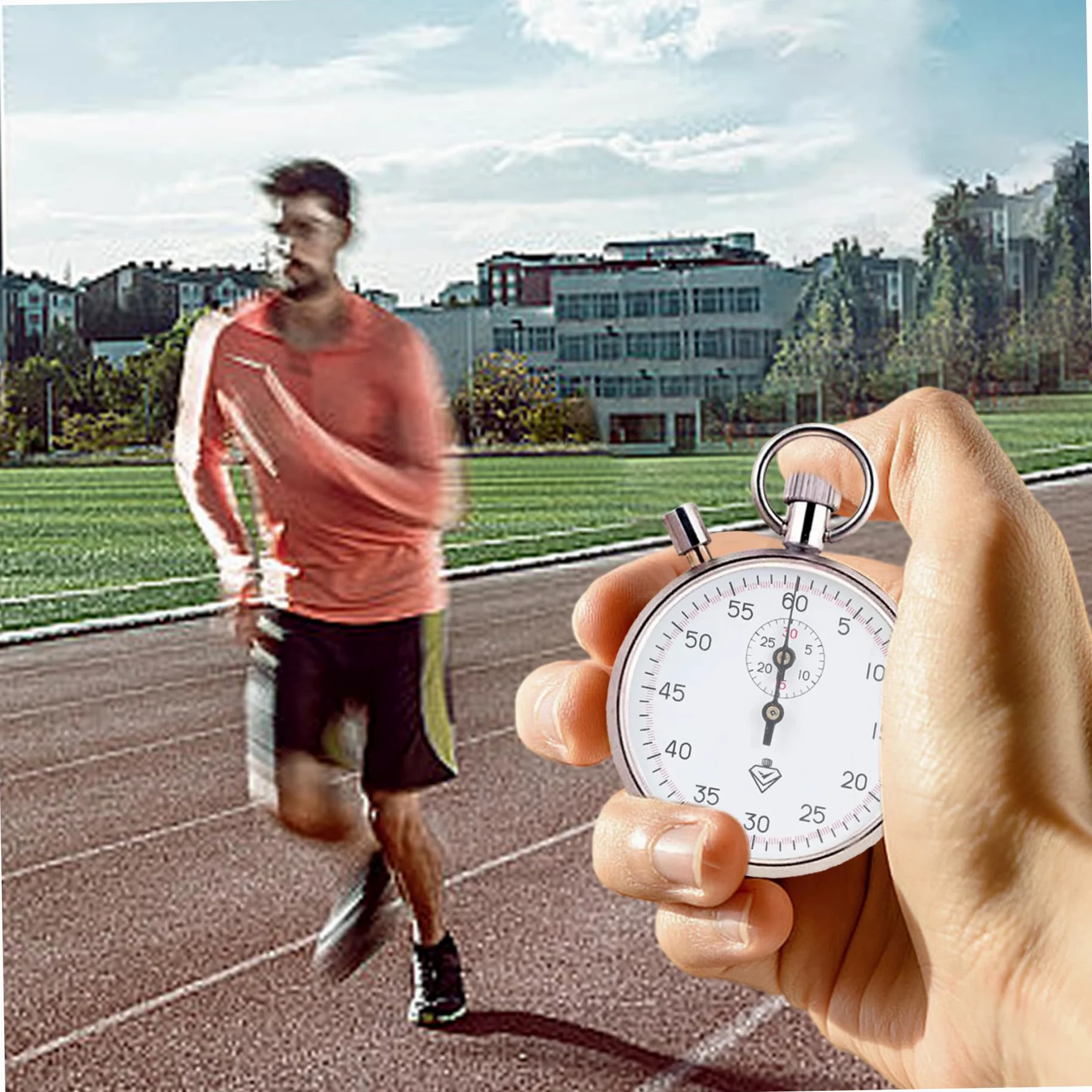 Cronómetro analógico mecánico de Acero Inoxidable con Pausa, Temporizador portátil para Correr, Entrenar y experimentar