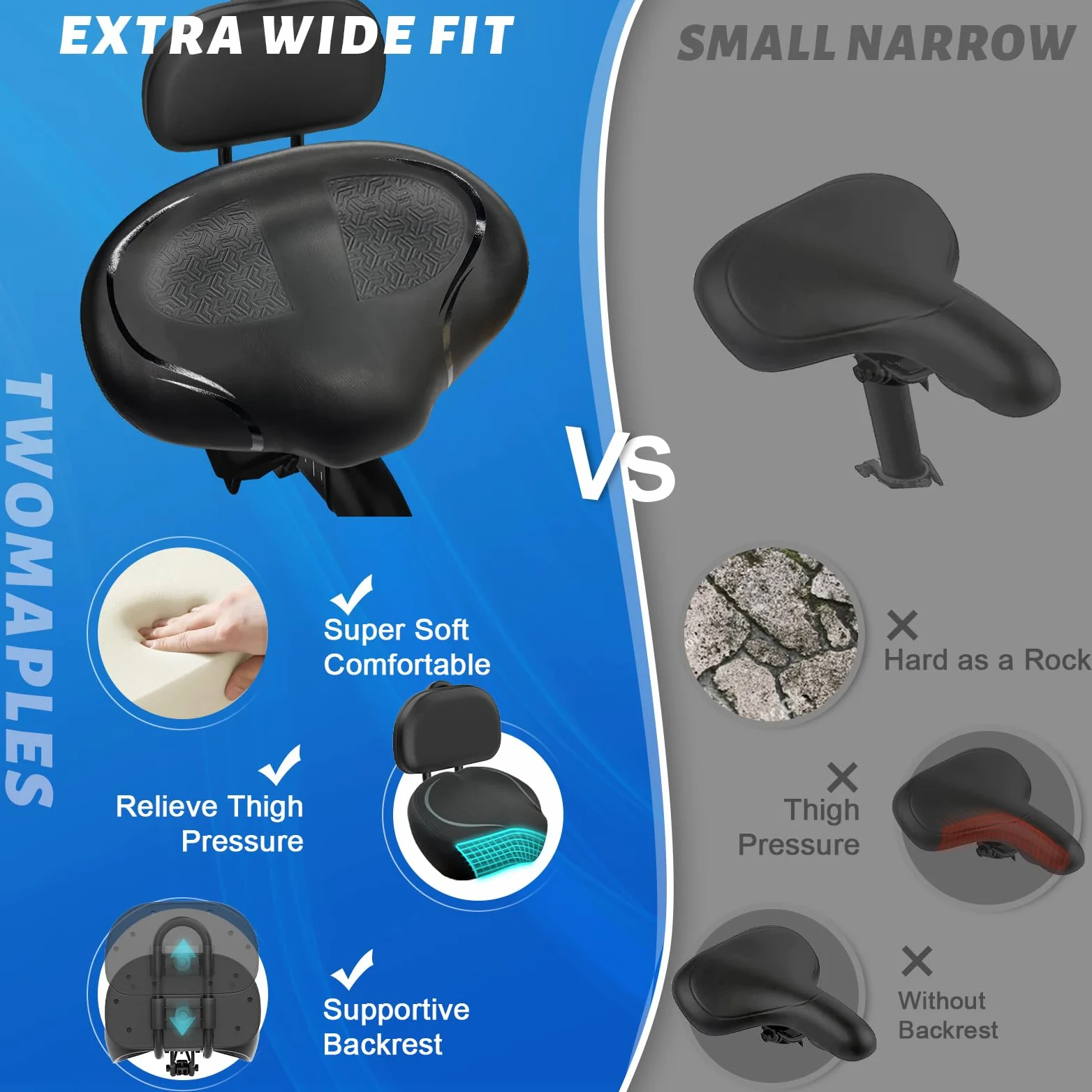 Cojín de asiento de bicicleta sin nariz para hombres y mujeres, acolchado extra y cómodo asiento de bicicleta ancho, sillín cómodo de gran tamaño para bicicletas Peloton, bicicletas estáticas