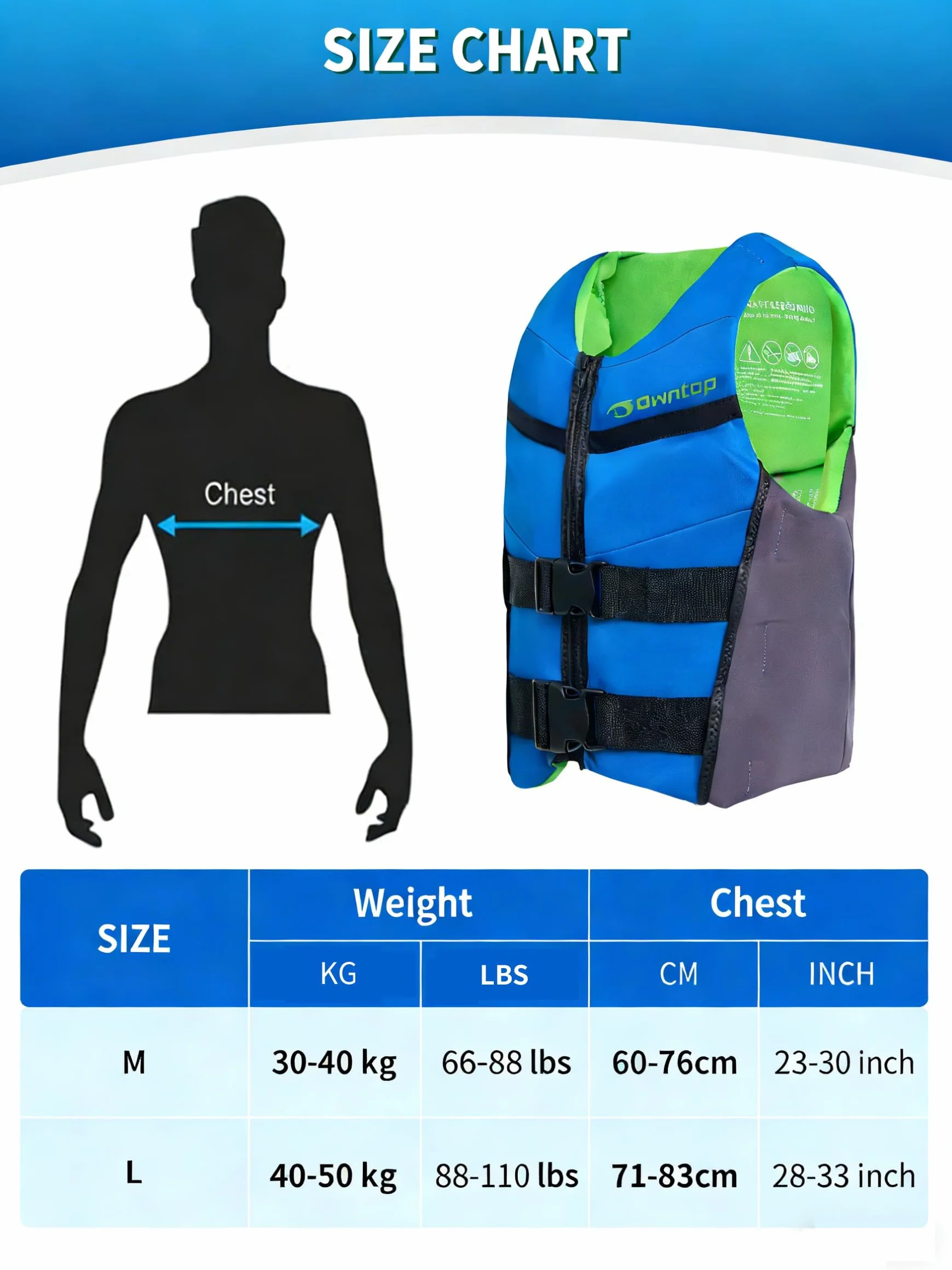 Owntop Chaleco de Natación para Jóvenes y Niños, Chaleco de Flotabilidad de Neopreno Ligero, Chaleco Flotante con Dobles Correas de Seguridad Ajustables para Natación, Kayak y Pesca