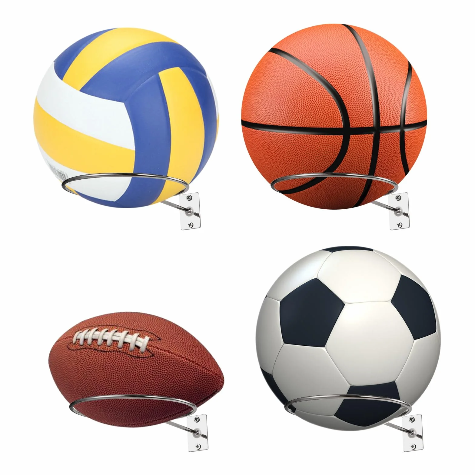 Soporte de Pared para Balones Soporte de Exhibición de Pelota con Tornillos 6 Piezas Plata para Baloncesto Fútbol Voleibol