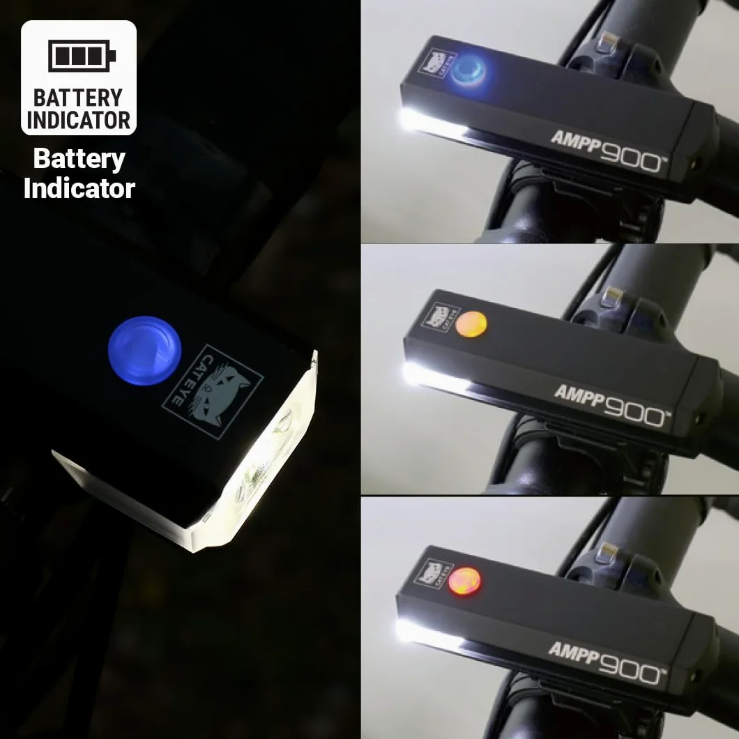 CATEYE AMPP 900 / Viz 300 Juego de Luces para Bicicleta: Potente luz Delantera, luz Trasera de Alta Visibilidad, Color Negro