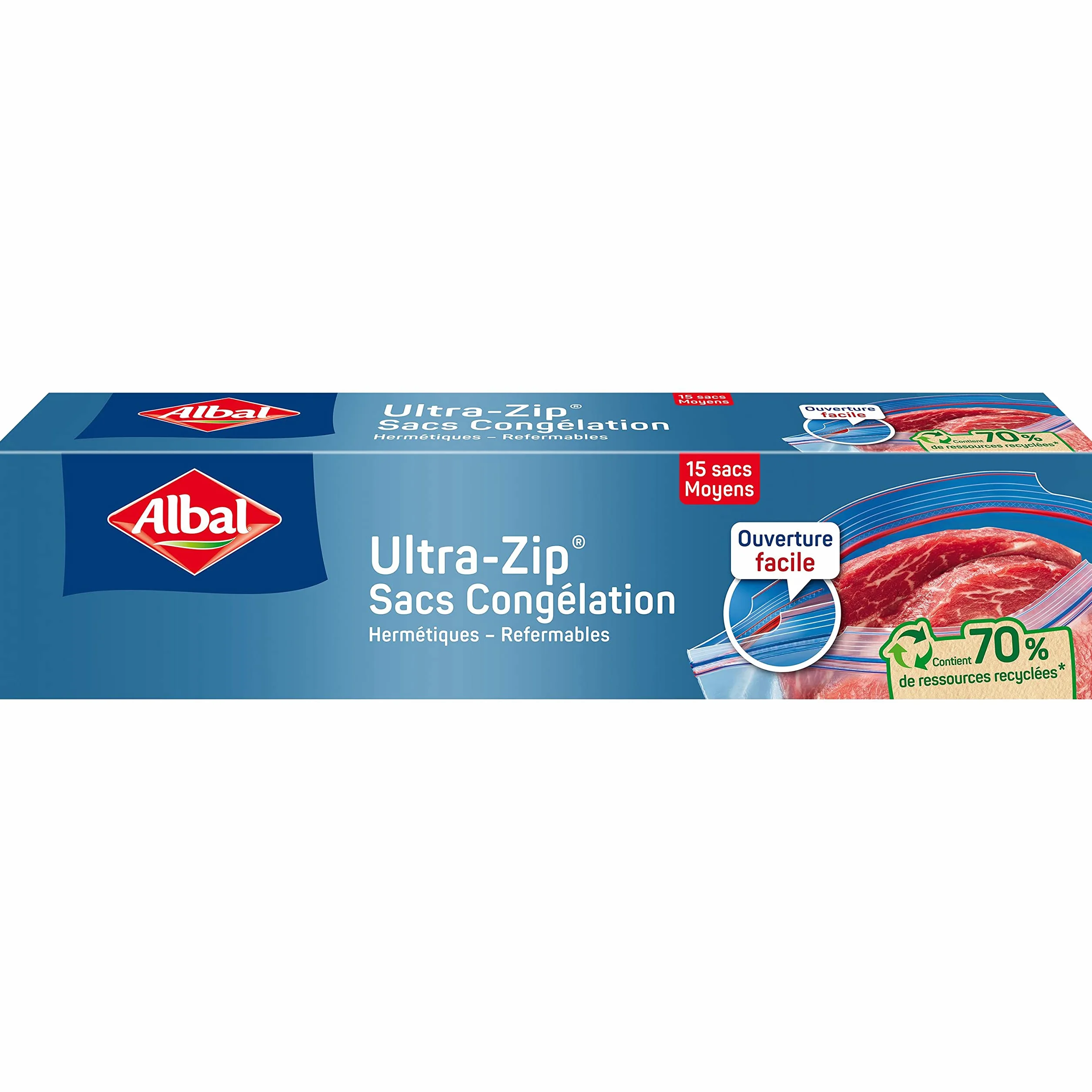 Albal Bolsas de Congelación Ultra Zip Mediano 3L Cierre Cremallera Resistente 70% Recursos Reciclados