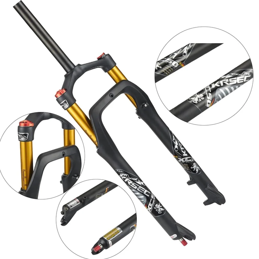 Horquilla Fat Bike de 26x4,0 Pulgadas Horquilla de suspensión para Bicicleta de montaña Recorrido 120 mm MTB Horquilla neumática Buje espaciado 135 mm 28,6 mm Amortiguación con Bloqueo de Corona Rec
